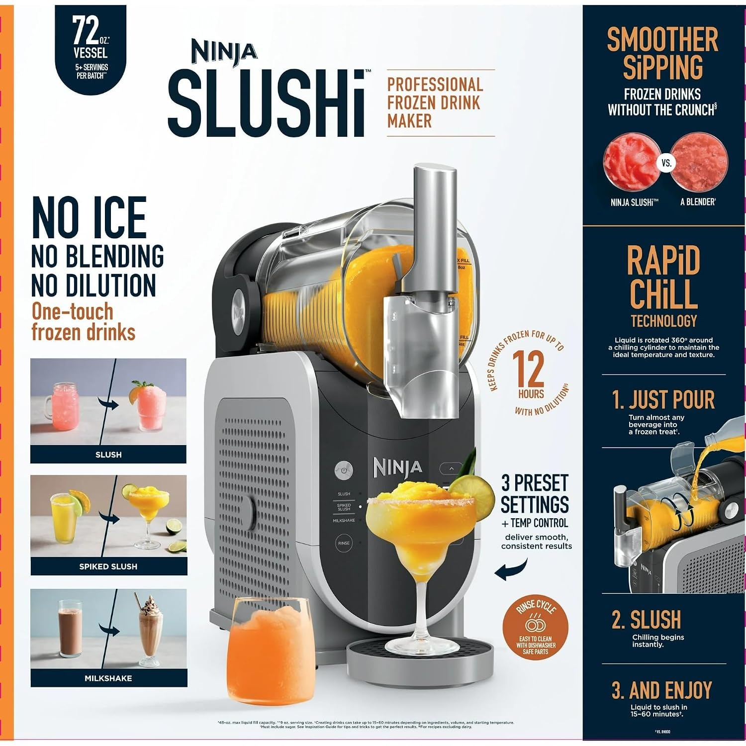 image:imageNinja FS301 SLUSHi 88 oz Frozen Drink amp Slushie Machine Renewed Bundle with Ninja SLUSHi Travel Party Tote Black 1 Year Extended Protection Pack72 oz 3 Presets Ninja Tote