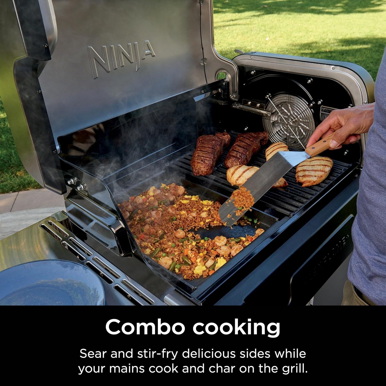 image:imageNinja FlexFlame Grill Half Griddle Bundle with Electric amp Propane Grill Professional Grade Carbon Steel and grease Drain Rust Resistant