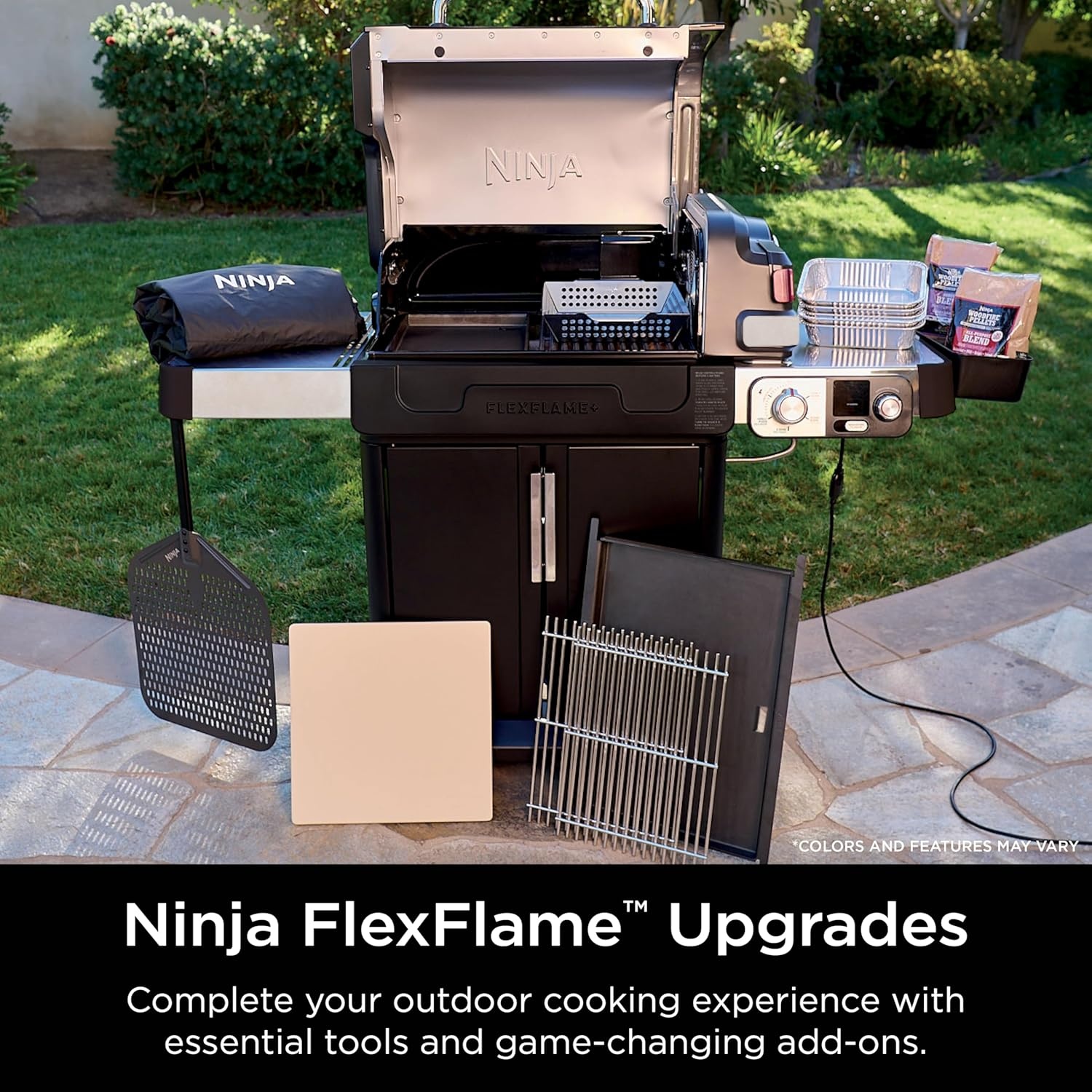 image:imageNinja FlexFlame Pizza Kit Electric amp Propane Grill 5in1 Cooking System Includes FlexFlame 16 Pizza Stone Durable Cordierite amp 16 Perforated Pizza Peel HeatSafe up to 600F XL Surface