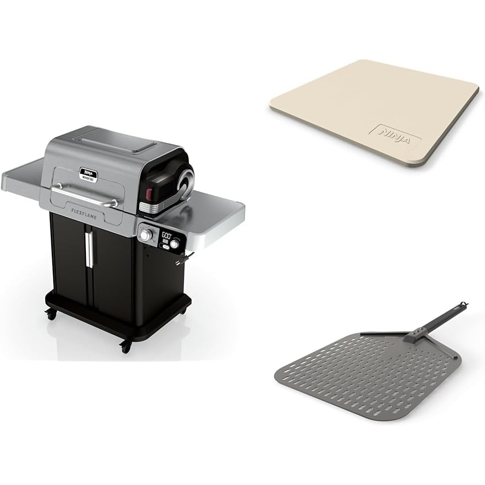 image:imageNinja FlexFlame Pizza Kit Electric amp Propane Grill 5in1 Cooking System Includes FlexFlame 16 Pizza Stone Durable Cordierite amp 16 Perforated Pizza Peel HeatSafe up to 600F XL Surface