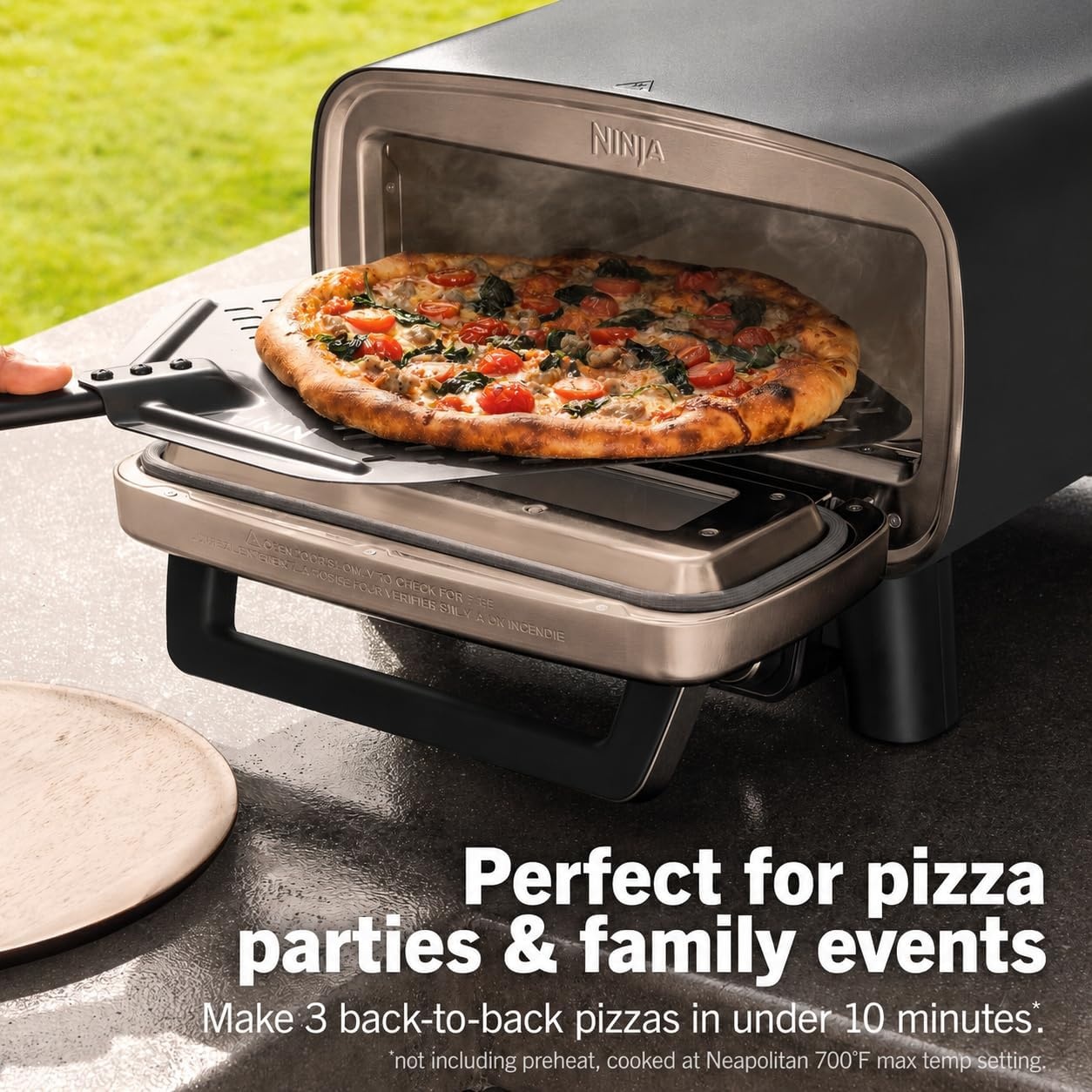 image:imageNinja Artisan Outdoor Pizza Oven 12inch 3minute Pizza Neapolitan Thin Crust New York Chicago Custom 700F Max Temperature Electric Heat Bake Broil Proof Warm Blue MO201BL1Gray
