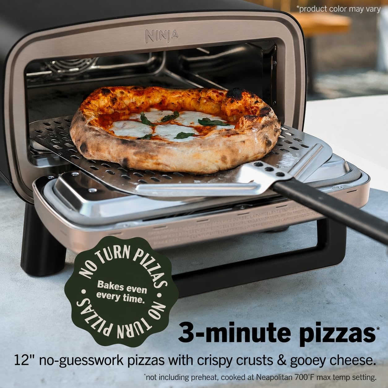 image:imageNinja Artisan Outdoor Pizza Oven 12inch 3minute Pizza Neapolitan Thin Crust New York Chicago Custom 700F Max Temperature Electric Heat Bake Broil Proof Warm Blue MO201BL1Gray