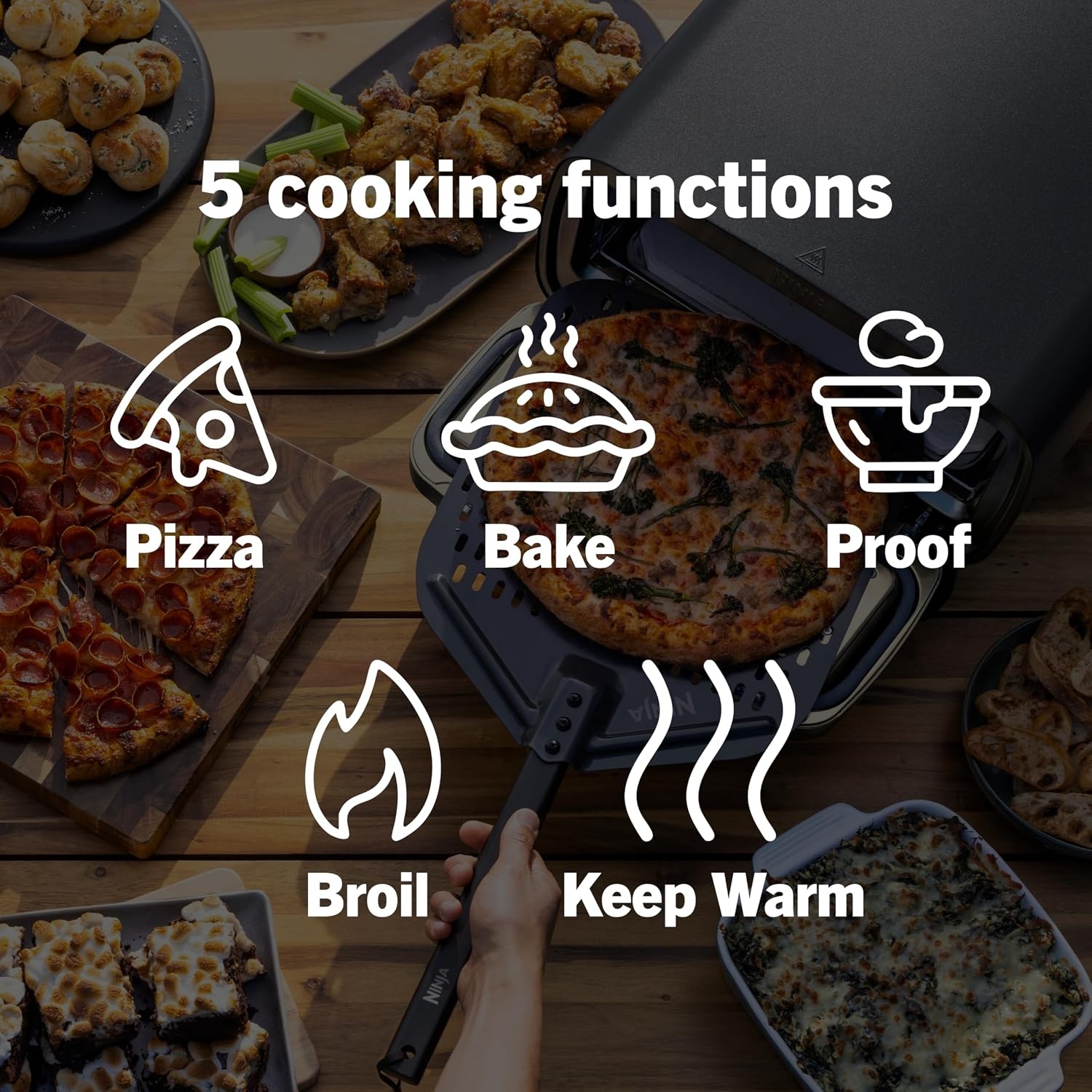 image:imageNinja Artisan Outdoor Pizza Oven 12inch 3minute Pizza Neapolitan Thin Crust New York Chicago Custom 700F Max Temperature Electric Heat Bake Broil Proof Warm Blue MO201BL1Blue