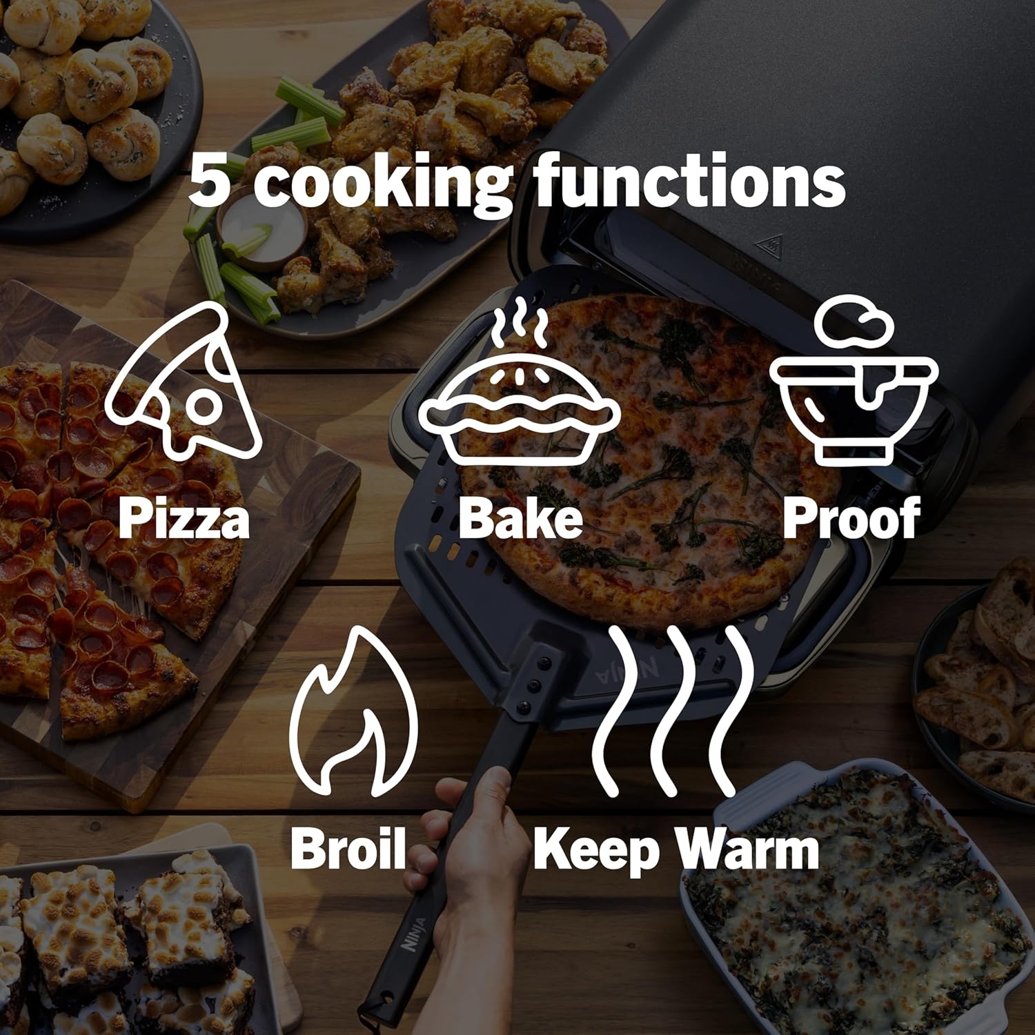 image:imageNinja Artisan Outdoor Pizza Oven 12inch 3minute Pizza Neapolitan Thin Crust New York Chicago Custom 700F Max Temperature Electric Heat Bake Broil Proof Warm Blue MO201BL1Green