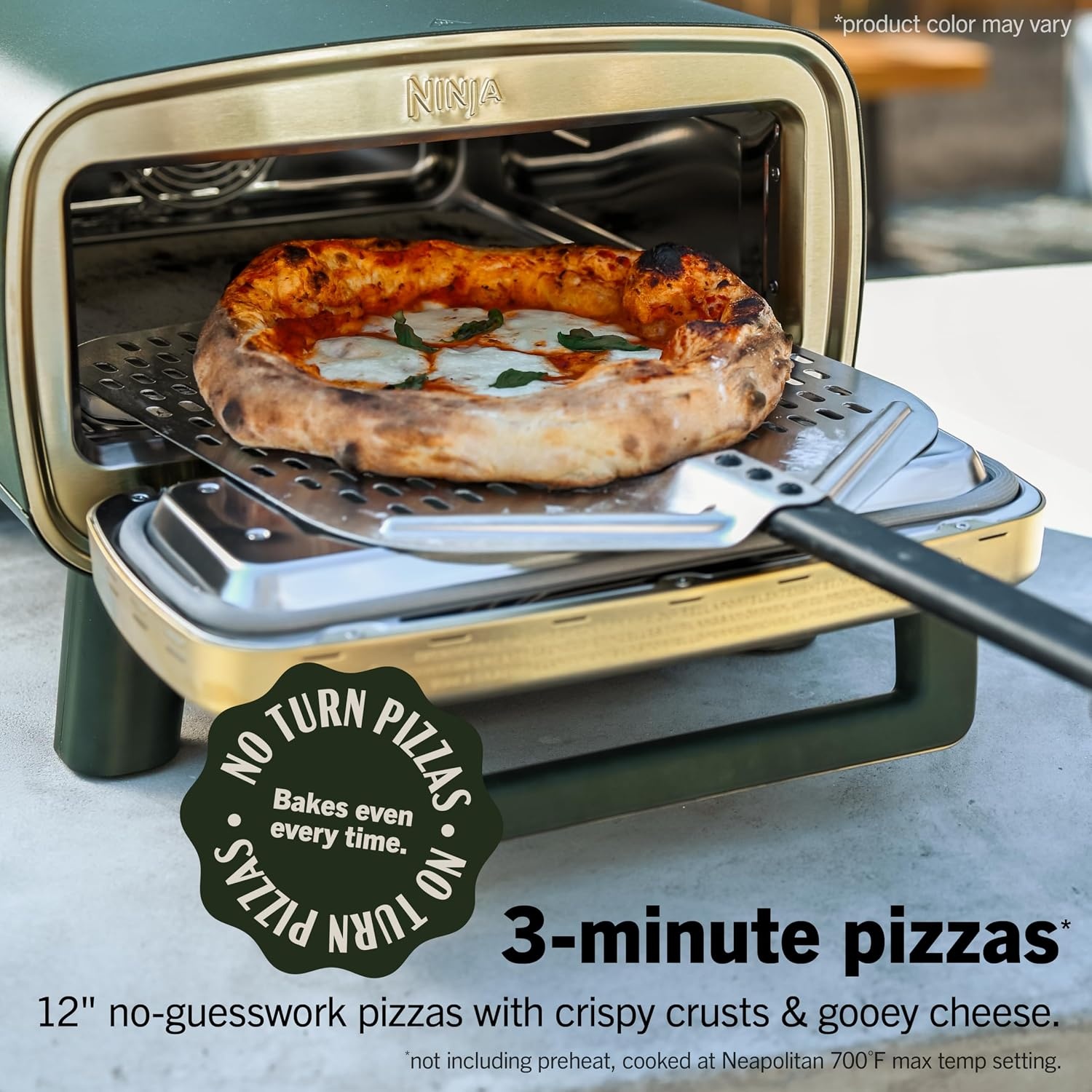 image:imageNinja Artisan Outdoor Pizza Oven 12inch 3minute Pizza Neapolitan Thin Crust New York Chicago Custom 700F Max Temperature Electric Heat Bake Broil Proof Warm Blue MO201BL1Green