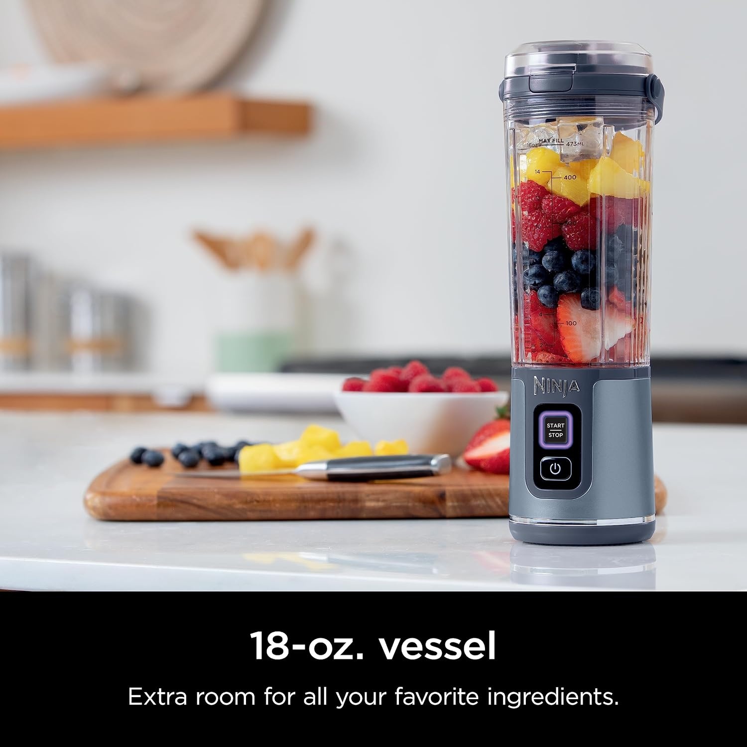 image:imageNinja BC151NV Blast Portable Blender Cordless 18oz Vessel Personal Blenderfor Shakes amp Smoothies BPA Free LeakproofLid amp Sip Spout USBC Rechargeable Dishwasher Safe Denim Blue Renewed
