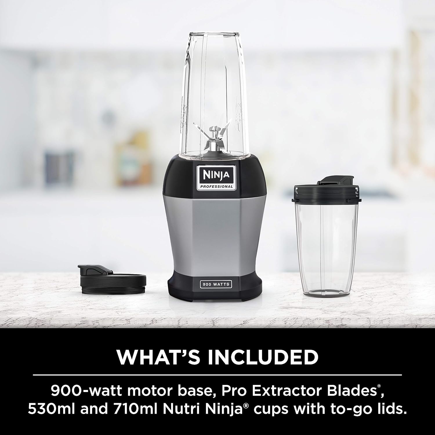 image:imageNinja BL450C Nutri Pro Personal Blender For Juices Shakes amp Smoothies 18 and 24 Oz cups BlackSilver 900W Canadian Version Renewed