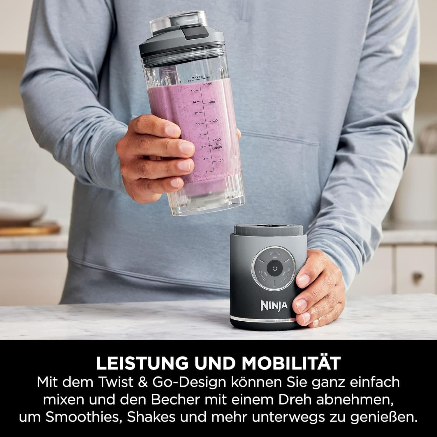 image:imageNinja Blast Max Portable BlenderBlenderSmoothie Maker 570 ml Rechargeable Blender Cup amp Leakproof Lid 3 Functions Smoothies Protein Shakes Lavender BC251EULDCool Grey