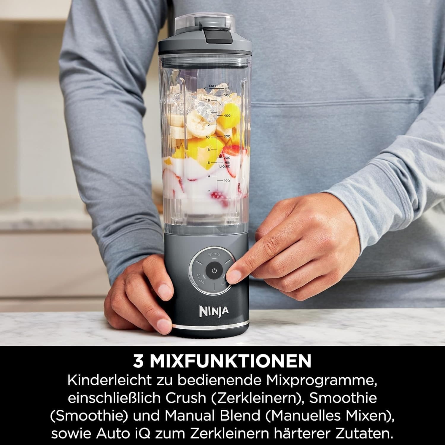 image:imageNinja Blast Max Portable BlenderBlenderSmoothie Maker 570 ml Rechargeable Blender Cup amp Leakproof Lid 3 Functions Smoothies Protein Shakes Lavender BC251EULDCool Grey
