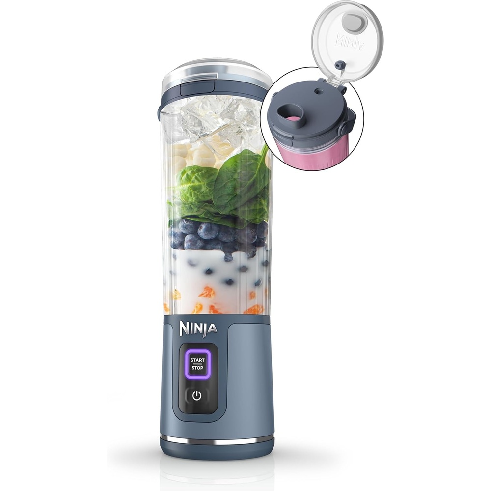 image:imageNinja BC151NV Blast Portable Blender Cordless 18oz Vessel Personal Blenderfor Shakes amp Smoothies BPA Free LeakproofLid amp Sip Spout USBC Rechargeable Dishwasher Safe Denim Blue Renewed