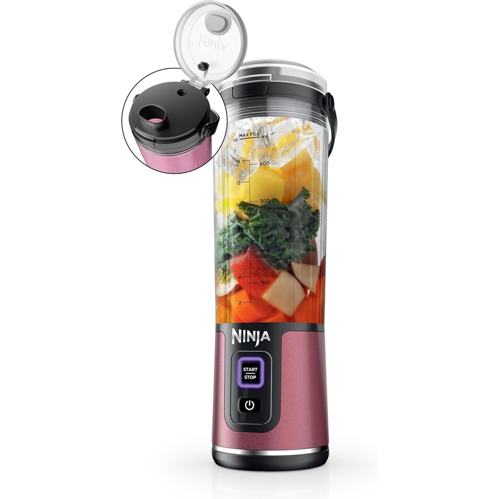 image:imageNinja Blast Portable Blender Cordless 18oz Vessel Personal Blender ForShakes and Smoothies BPA Free LeakproofLid and Sip Spout USBC Rechargeable Dishwasher Safe Tinted Lavender BC151LDMetallic Red
