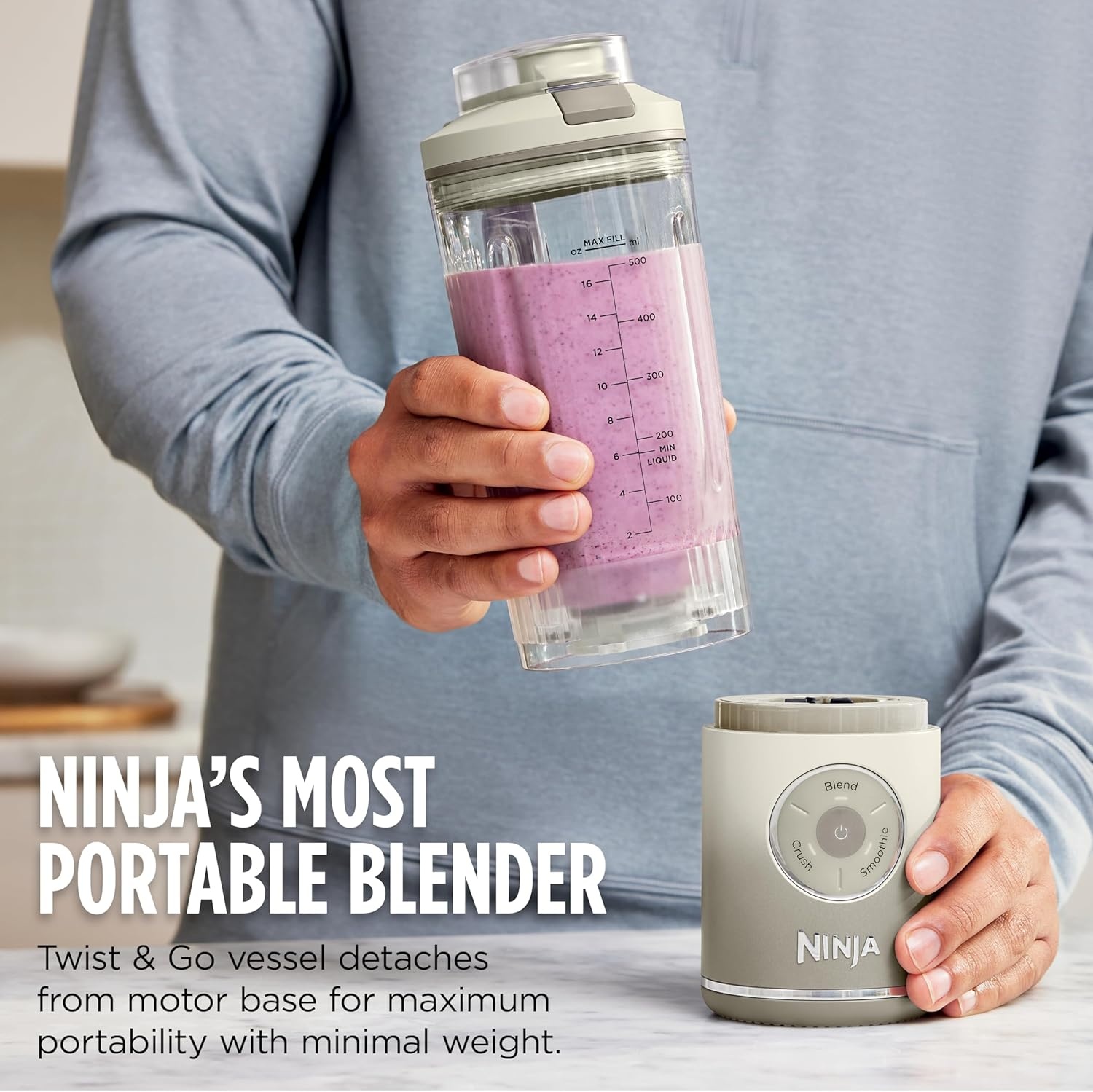 image:imageNinja Blast Max Portable Blender Twist amp Go Personal Smoothie Blend Ice Crush 3 Programs Cordless 22oz removable Vessel Dishwasher Safe Leakproof Blue Raspberry BC251BL2Sea Glass Blue