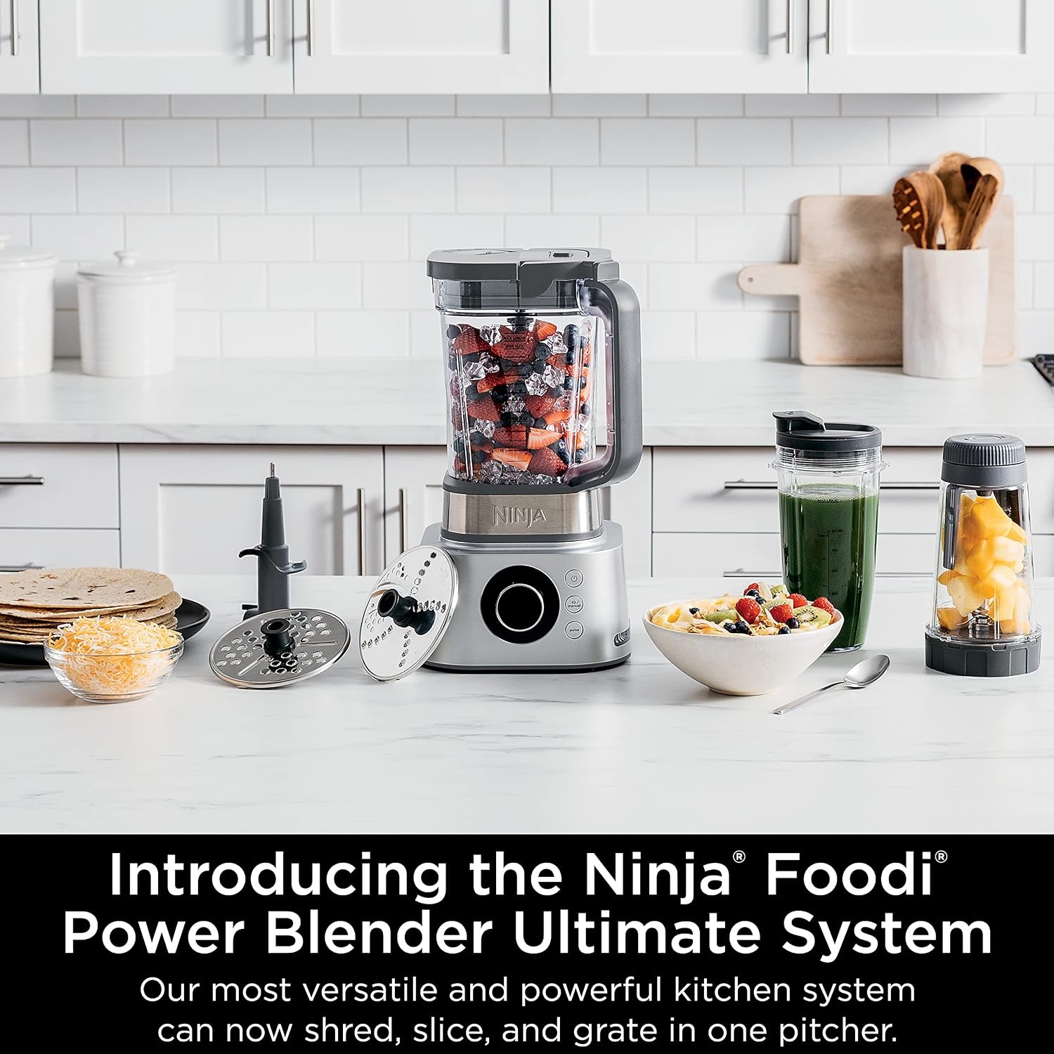 image:imageNinja SS401 Foodi Power Blender Ultimate System with 72 oz Blending amp Food Processing Pitcher XL Smoothie Bowl Maker and Nutrient Extractor amp 7 Functions Silver Renewed