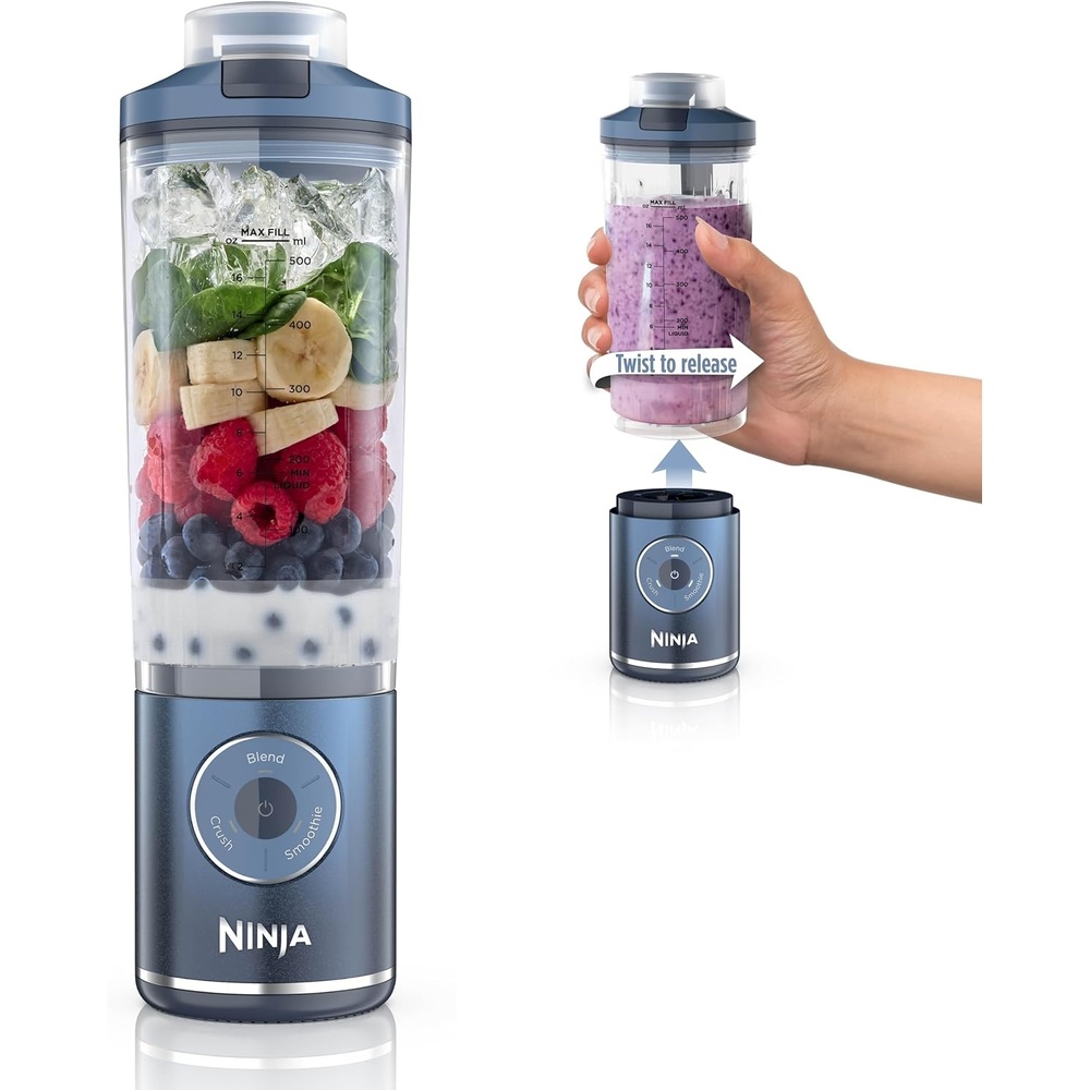 image:imageNinja Blast Max Portable Blender Twist amp Go Personal Smoothie Blend Ice Crush 3 Programs Cordless 22oz removable Vessel Dishwasher Safe Leakproof Blue Raspberry BC251BL2Navy
