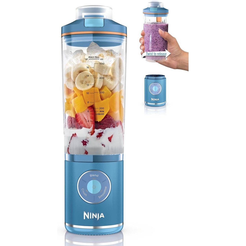 image:imageNinja Blast Max Portable Blender Twist amp Go Personal Smoothie Blend Ice Crush 3 Programs Cordless 22oz removable Vessel Dishwasher Safe Leakproof Blue Raspberry BC251BL2Blue Raspberry