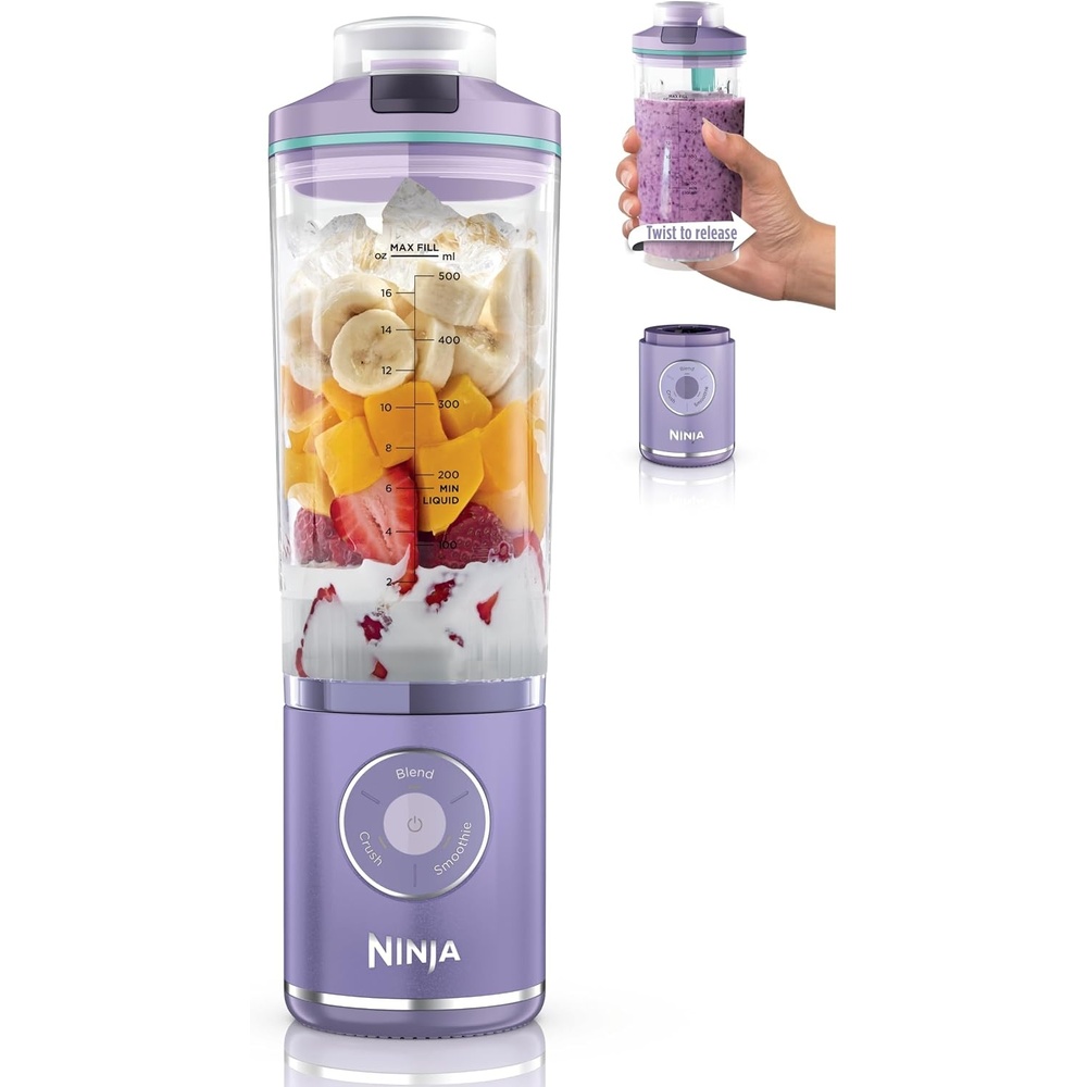 image:imageNinja Blast Max Portable Blender Twist amp Go Personal Smoothie Blend Ice Crush 3 Programs Cordless 22oz removable Vessel Dishwasher Safe Leakproof Blue Raspberry BC251BL2Lavender Teal