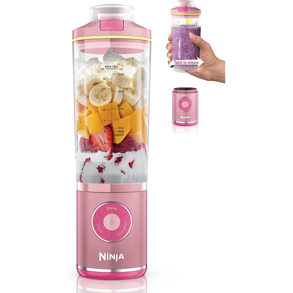 image:imageNinja Blast Max Portable Blender Twist amp Go Personal Smoothie Blend Ice Crush 3 Programs Cordless 22oz removable Vessel Dishwasher Safe Leakproof Blue Raspberry BC251BL2Pink Lemon