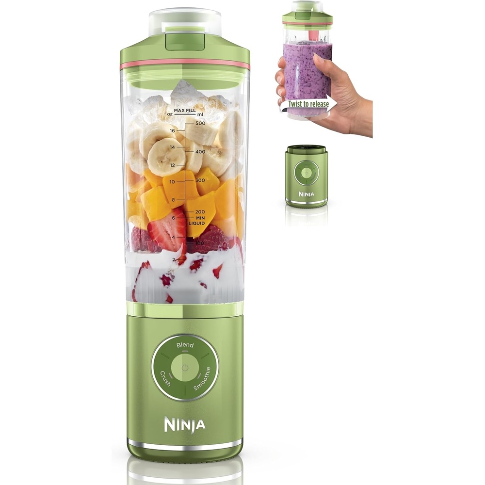 image:imageNinja Blast Max Portable Blender Twist amp Go Personal Smoothie Blend Ice Crush 3 Programs Cordless 22oz removable Vessel Dishwasher Safe Leakproof Blue Raspberry BC251BL2Moss Green