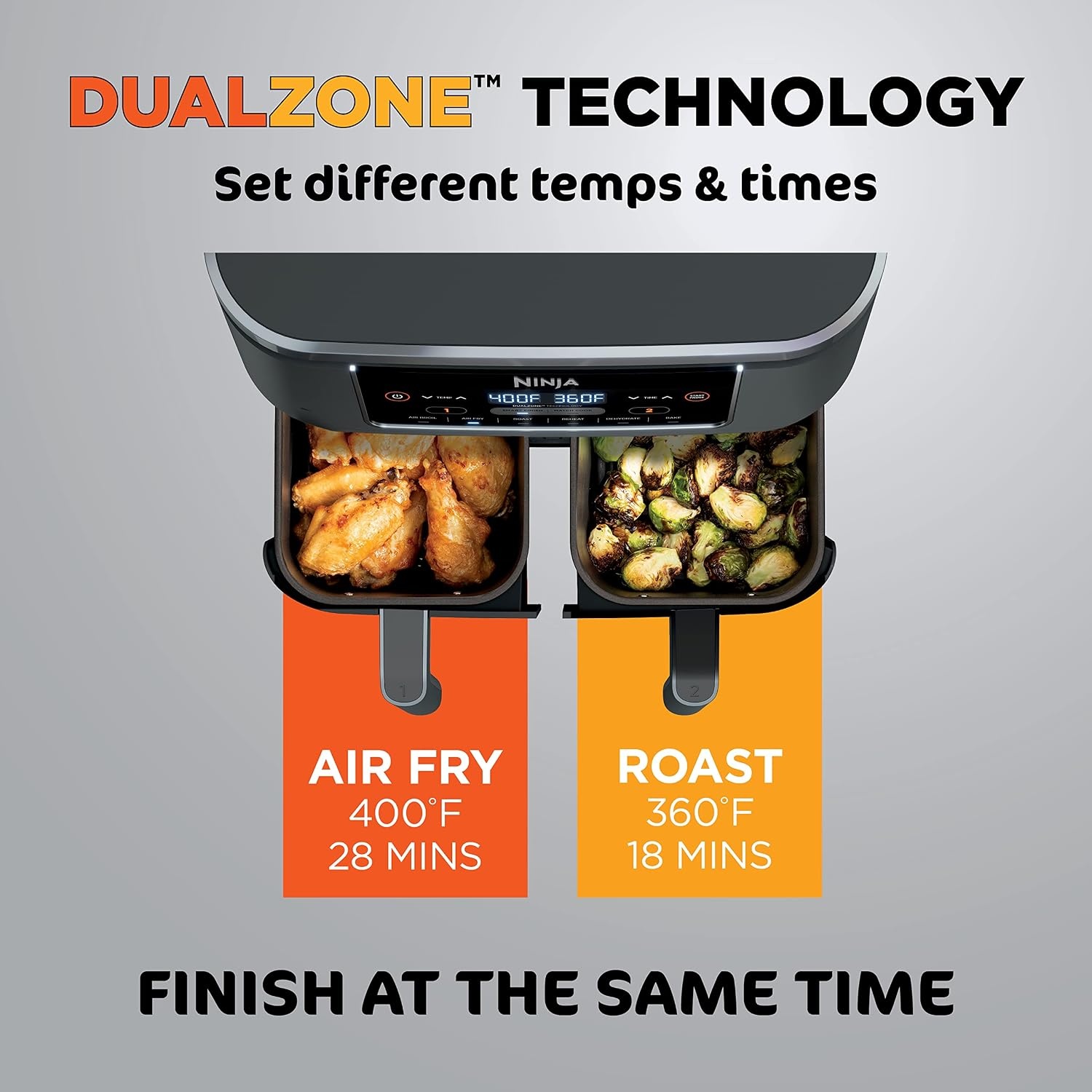 image:imageNinja DualZone Air Fryer 8 Qt 6in1 Grey DZ8018QT DualZone