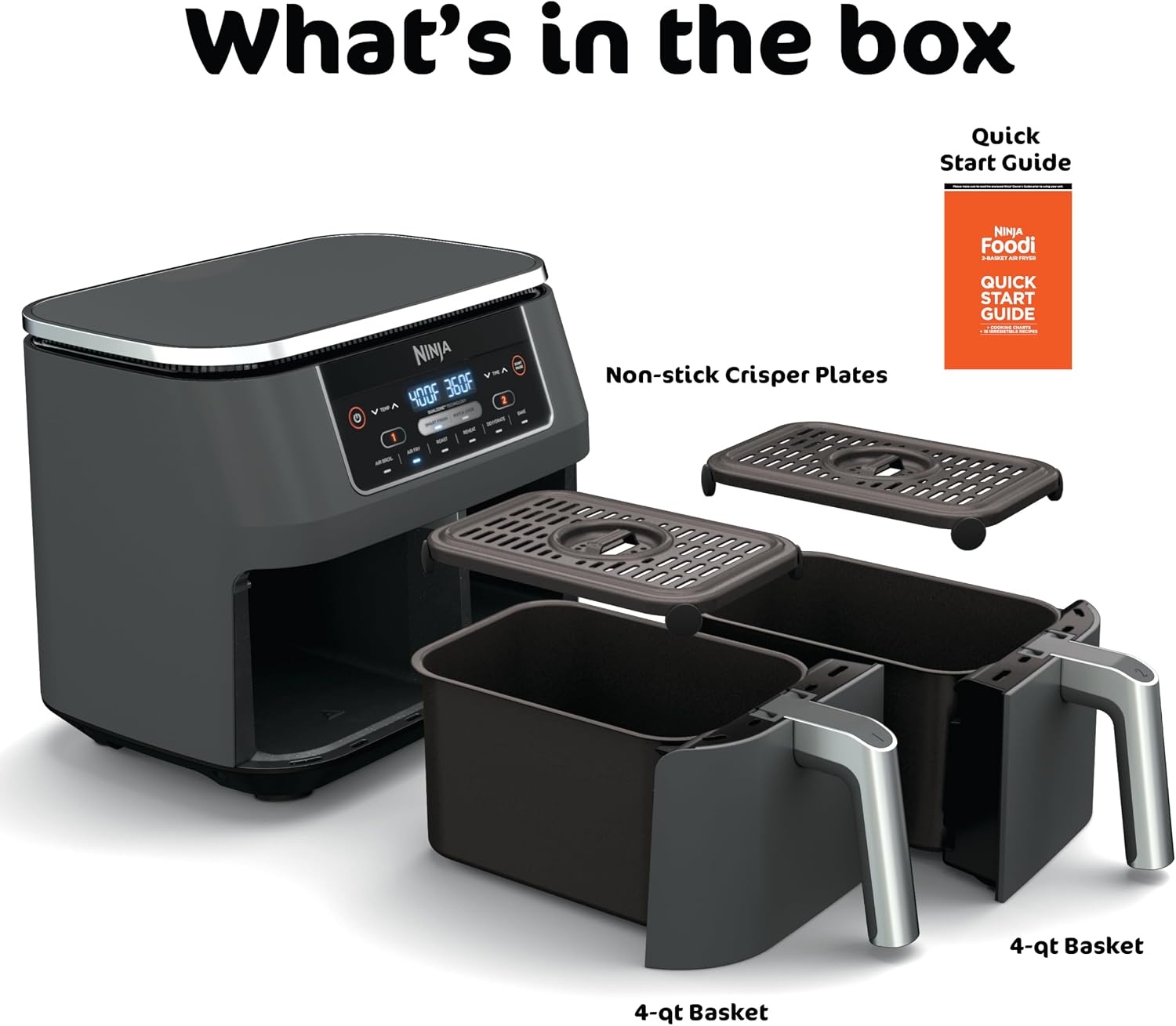 image:imageNinja DualZone Air Fryer 8 Qt 6in1 Grey DZ8018QT DualZone