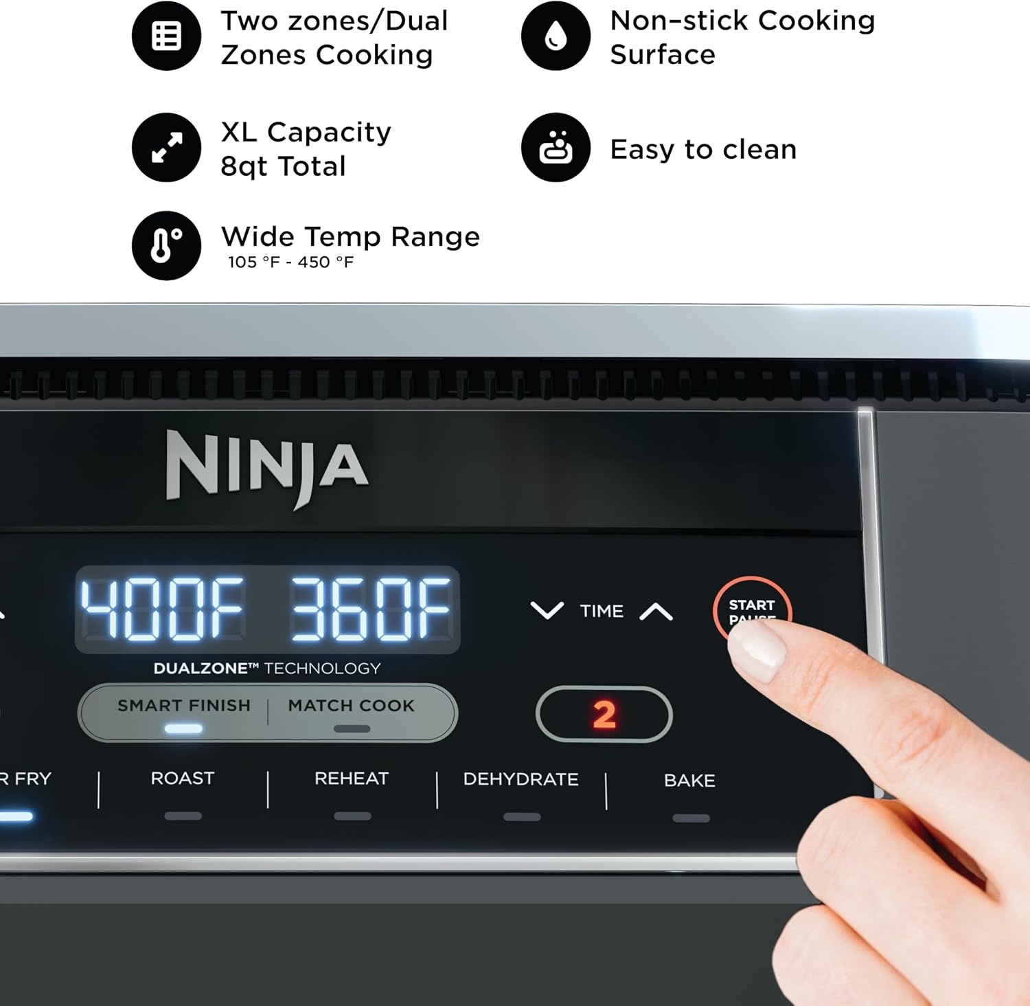 image:imageNinja DualZone Air Fryer 8 Qt 6in1 Grey DZ8018QT DualZone