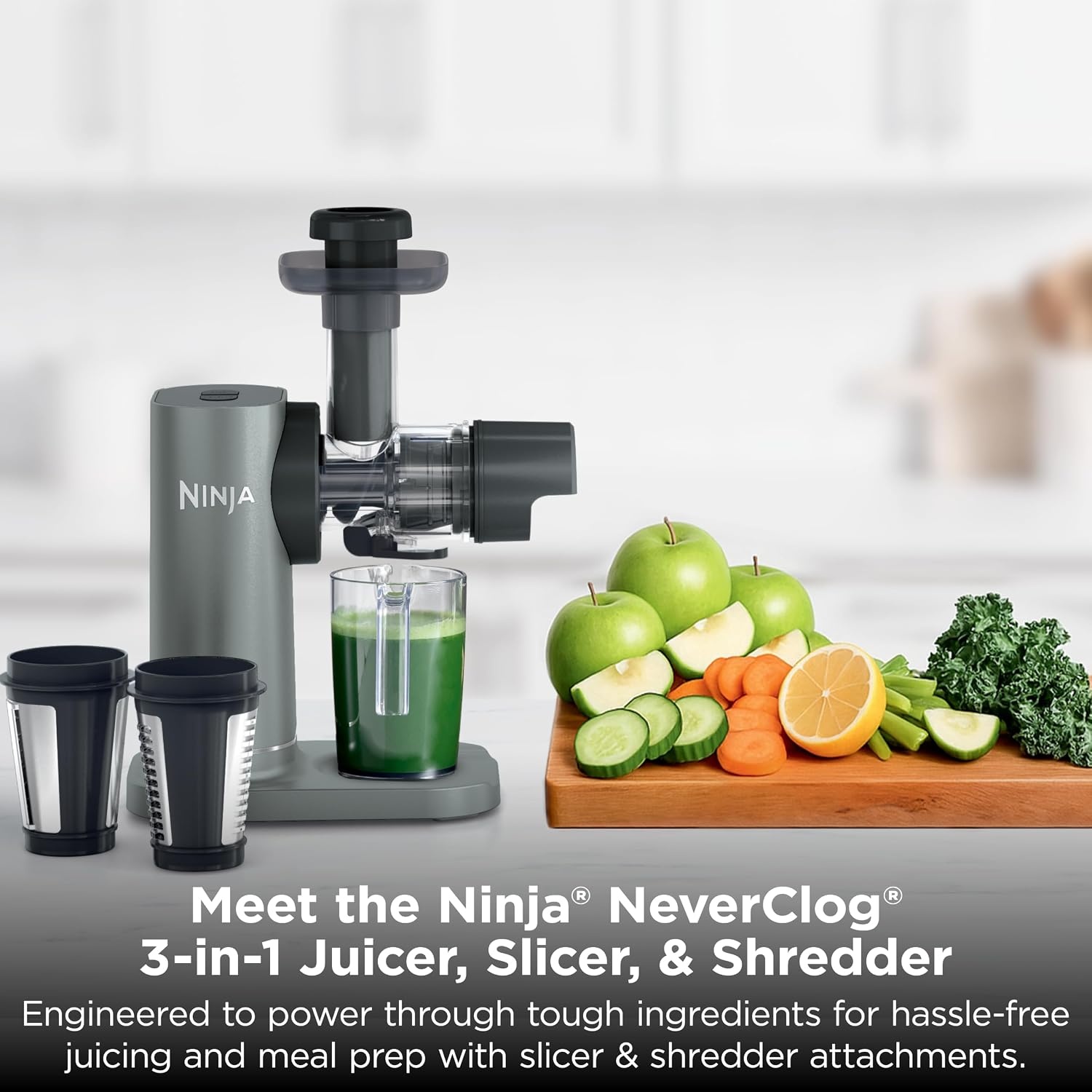 image:imageNinja NeverClog 3in1 Juicer Slicer amp Shredder 32oz Vessel JC152CharcoalShredder