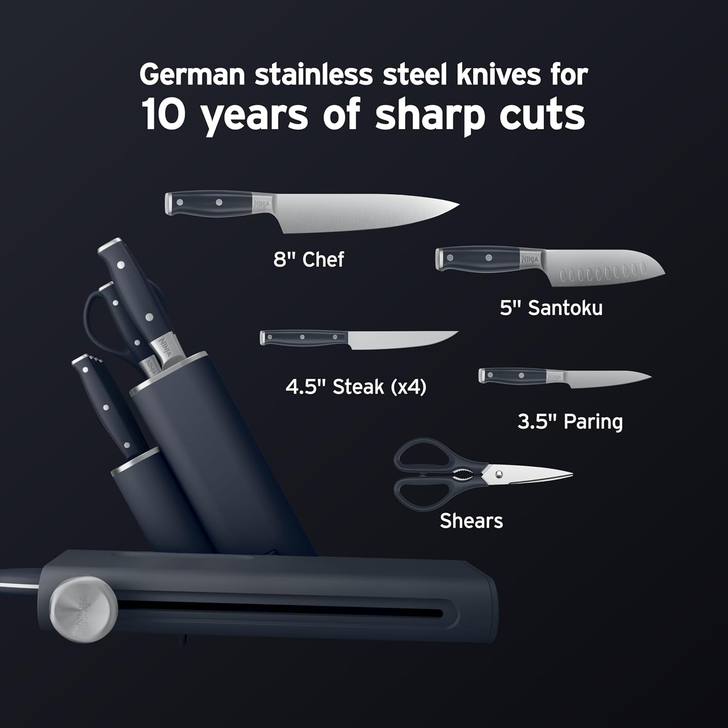 image:imageNinja NeverDull 10Pc German Steel Knife Set Cyberspace NK32010BL1Cyberspace