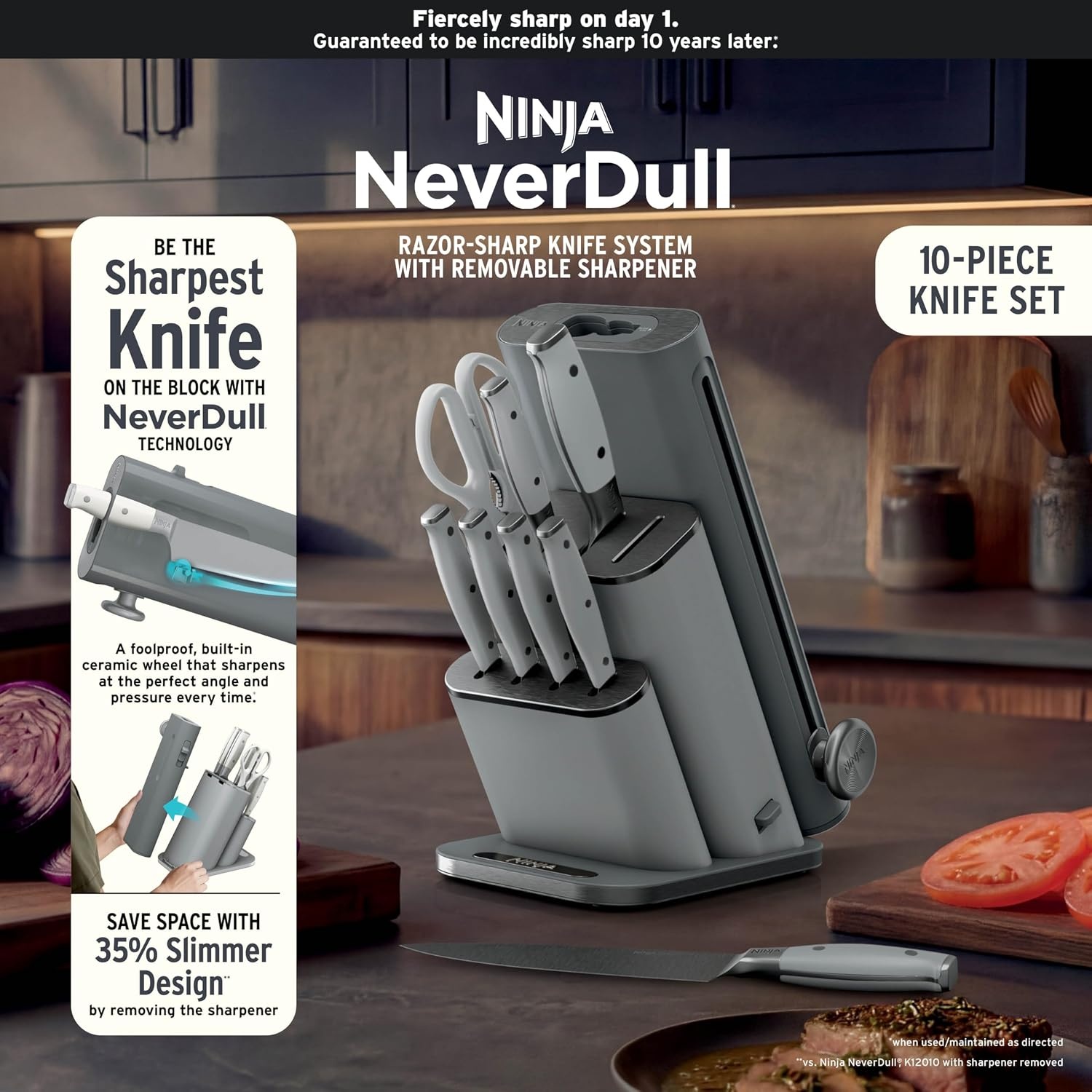 image:imageNinja NeverDull 10Pc German Steel Knife Set Cyberspace NK32010BL1Light Grey