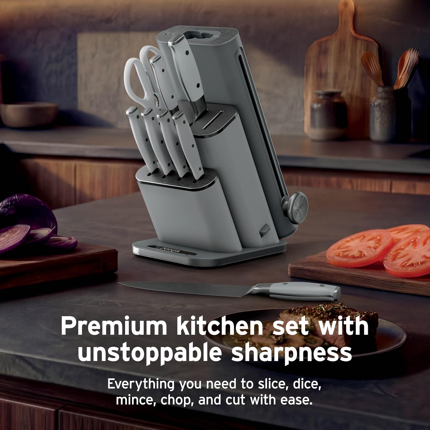 image:imageNinja NeverDull 10Pc German Steel Knife Set Cyberspace NK32010BL1Light Grey