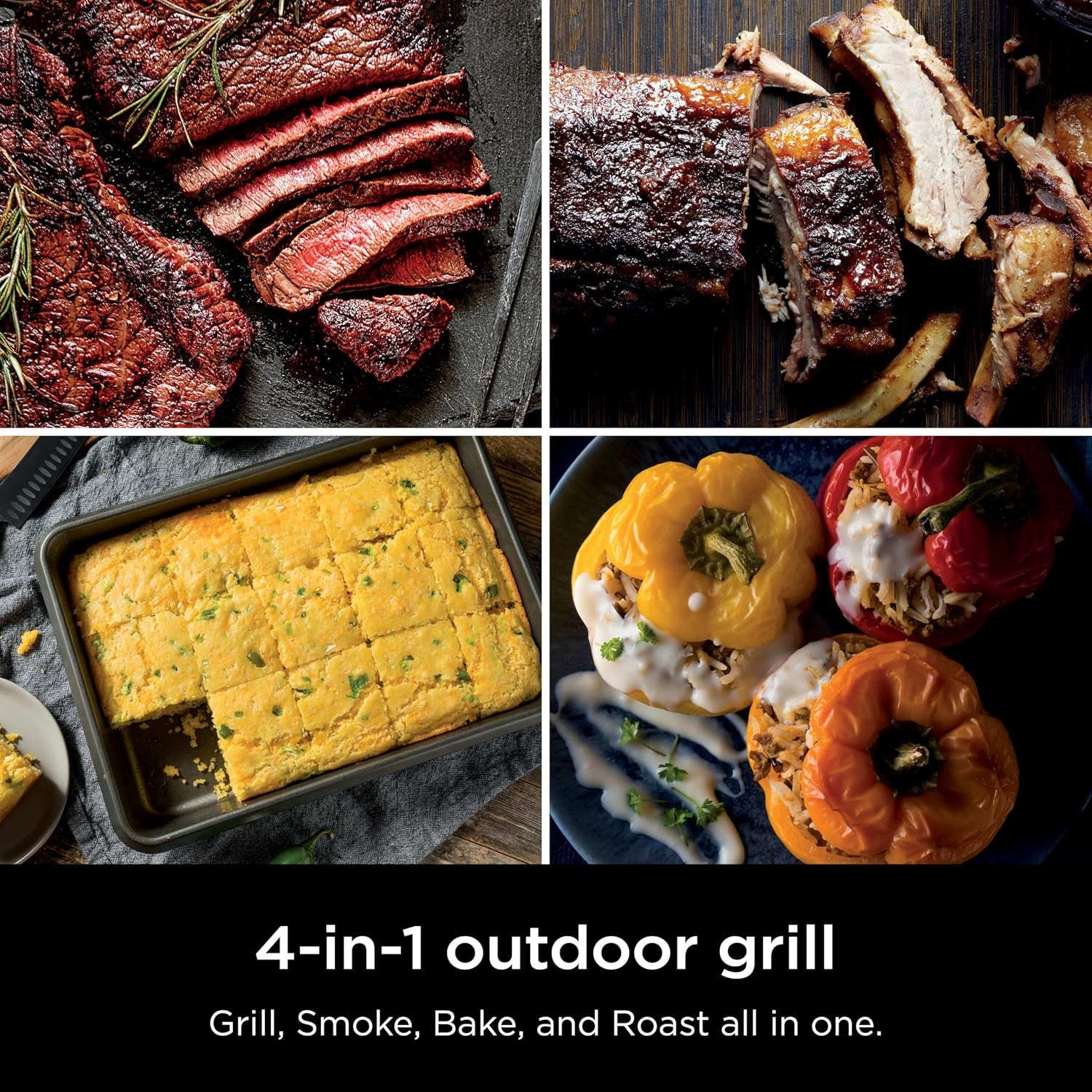 image:imageNinja Woodfire Outdoor Grill amp Smoker 4in1 Functionality Grill Smoke Bake Roast Authentic Woodfire Flavors Electric Heat OG301 Renewed4in1 Grill Smoker
