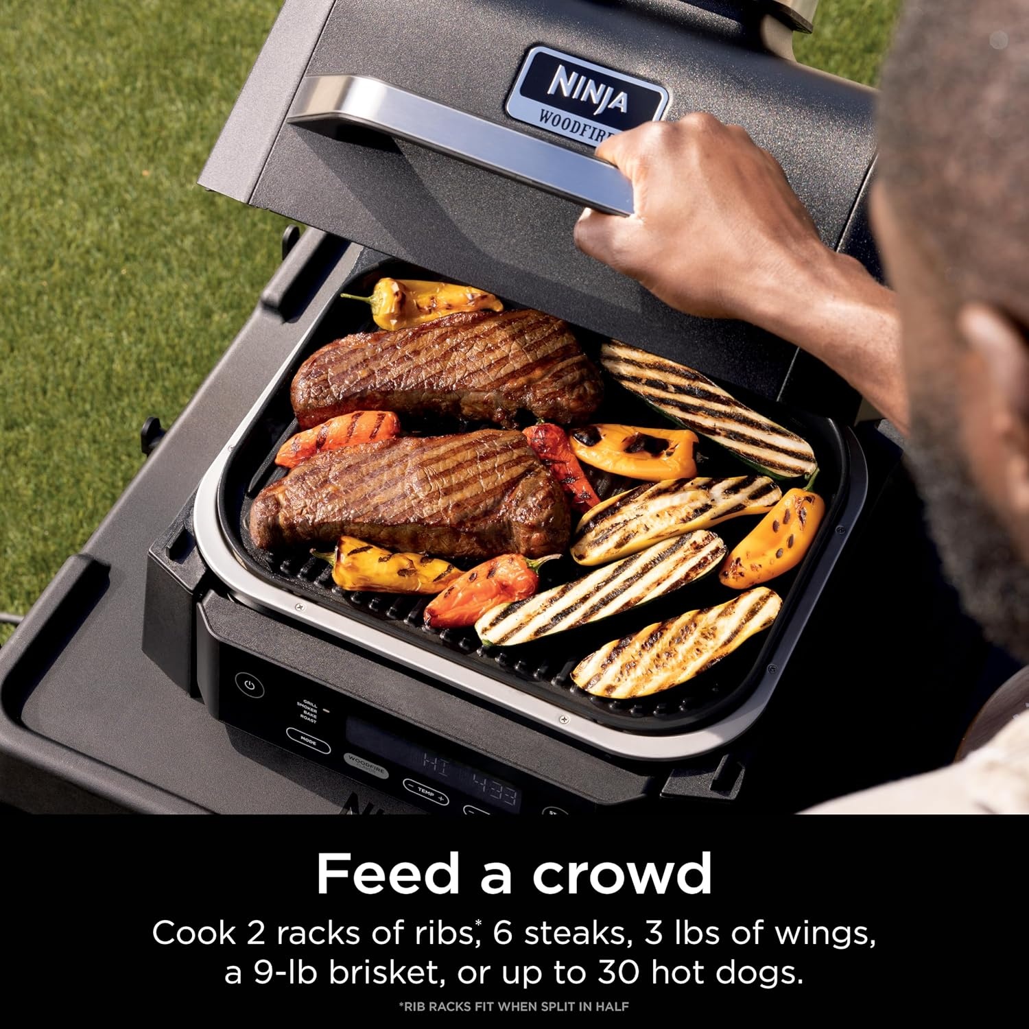 image:imageNinja Woodfire Outdoor Grill amp Smoker 4in1 Functionality Grill Smoke Bake Roast Authentic Woodfire Flavors Electric Heat OG301 Renewed4in1 Grill Smoker