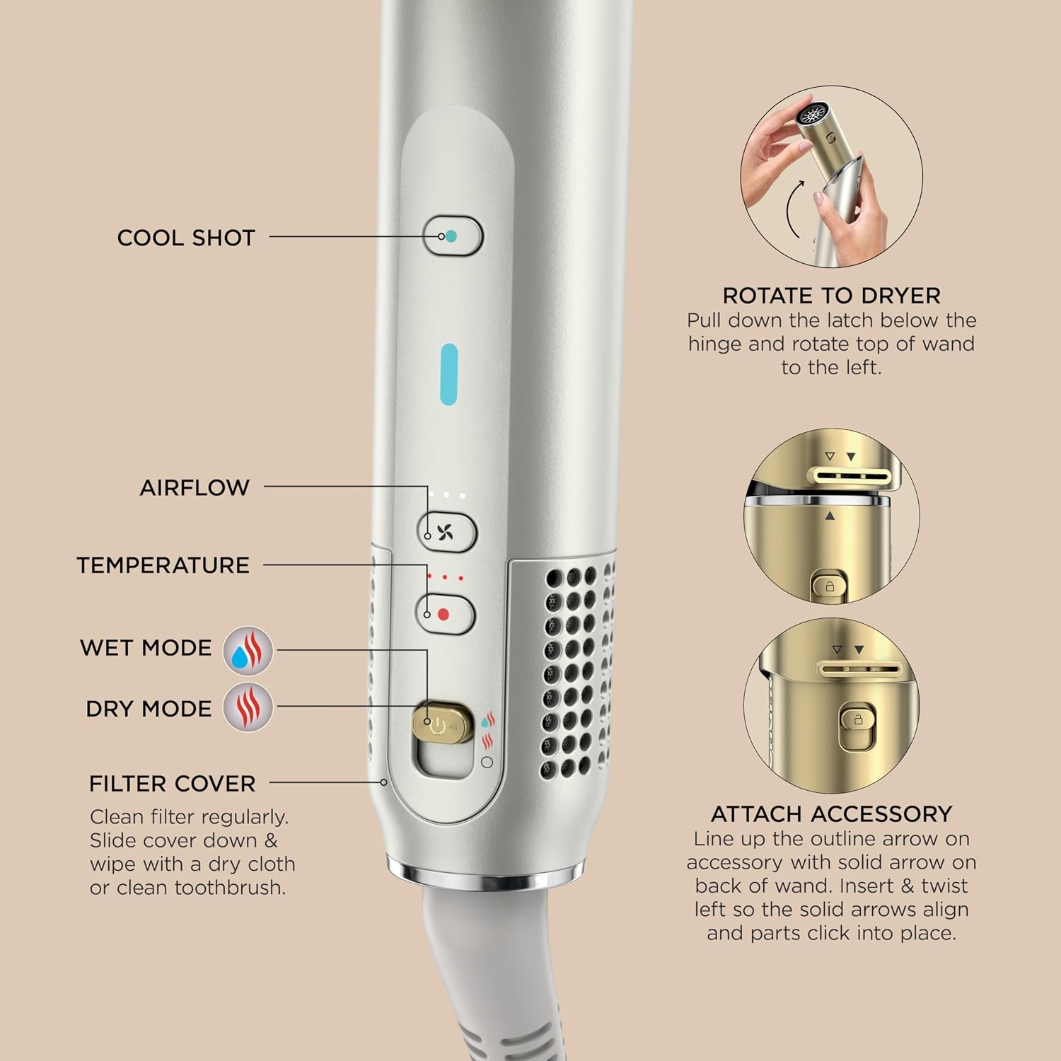image:imageShark FlexStyle Glam CeramicPowerful Air StylingDrying System HD6051SPKStraight Wavy Hair Gold