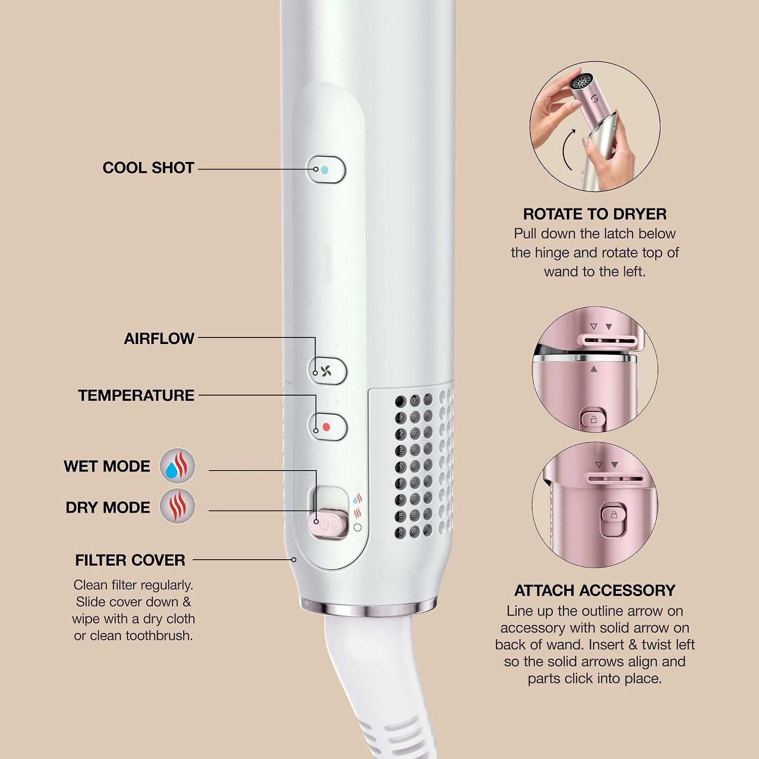 image:imageShark FlexStyle Glam CeramicPowerful Air StylingDrying System HD6051SPKStraight Wavy Hair Pink