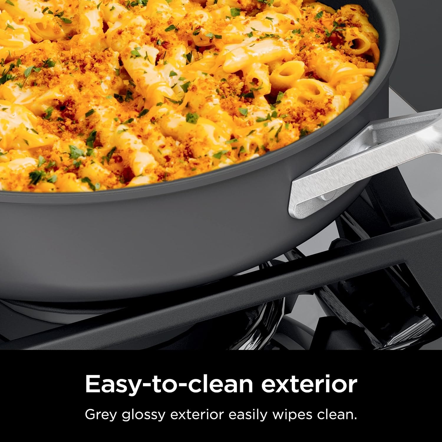 image:imageNinja CW60020 NeverStick Comfort Grip 8 Fry Pan Nonstick Durable Scratch Resistant Dishwasher Safe Oven Safe to 400F Silicone Handles Grey10 Piece Set