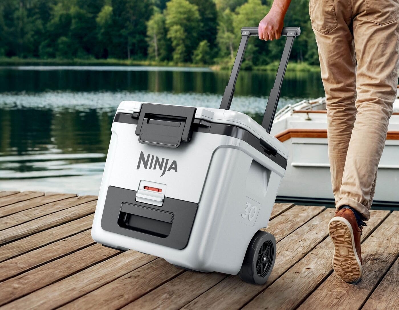 image:imageNinja FrostVault HeavyDuty Insulated Cool Box Wheeled Premium Cooler with Dry Zone Integrated FridgeTemp Dry Storage Drawer Keeps Ice for Days Ideal for Picnics Camping and FestivalsWhite