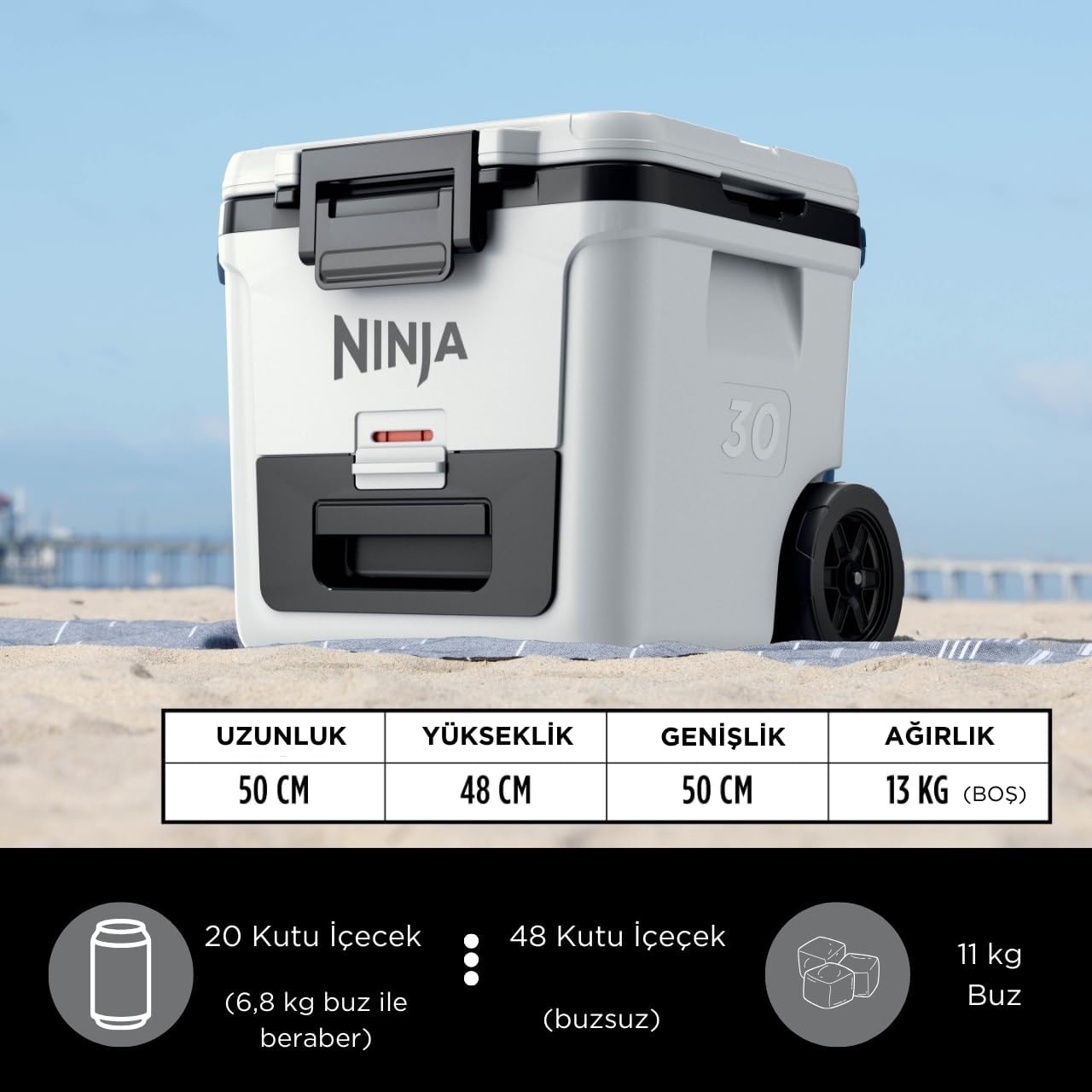 image:imageNinja FrostVault HeavyDuty Insulated Cool Box Wheeled Premium Cooler with Dry Zone Integrated FridgeTemp Dry Storage Drawer Keeps Ice for Days Ideal for Picnics Camping and FestivalsWhite