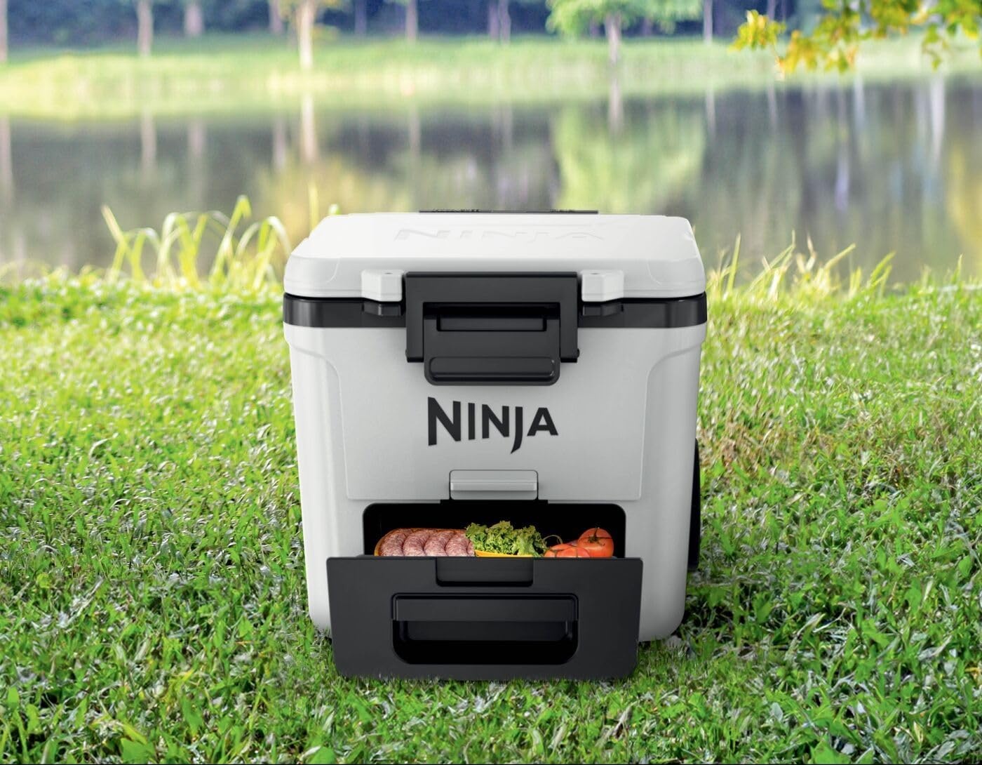 image:imageNinja FrostVault HeavyDuty Insulated Cool Box Wheeled Premium Cooler with Dry Zone Integrated FridgeTemp Dry Storage Drawer Keeps Ice for Days Ideal for Picnics Camping and FestivalsWhite