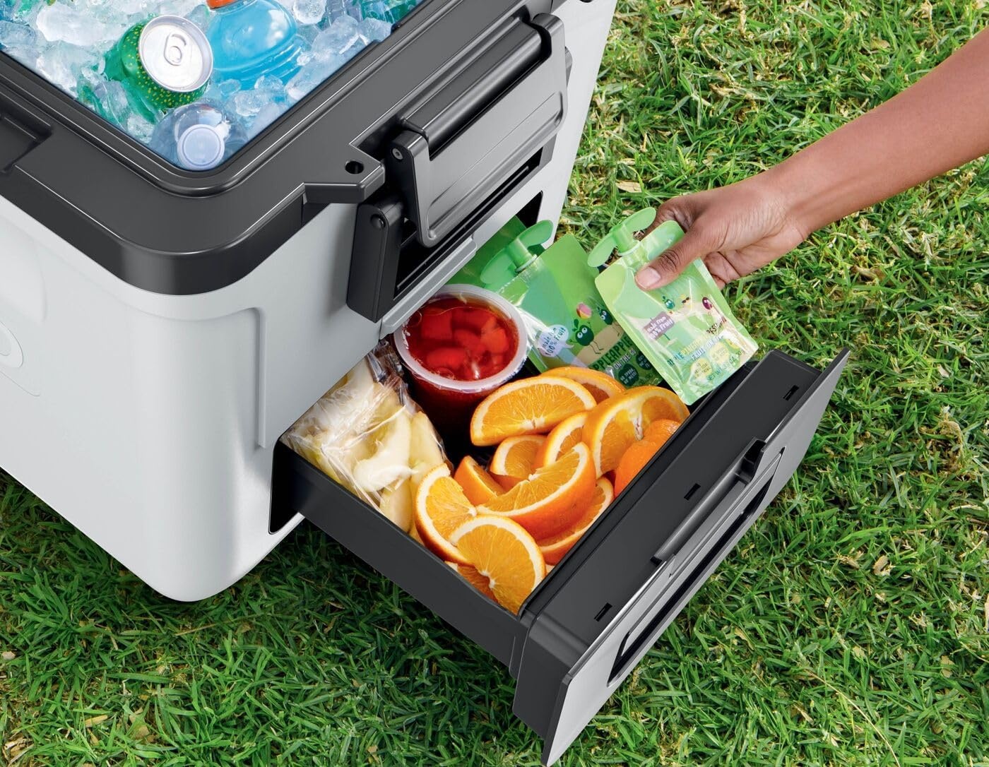 image:imageNinja FrostVault HeavyDuty Insulated Cool Box Wheeled Premium Cooler with Dry Zone Integrated FridgeTemp Dry Storage Drawer Keeps Ice for Days Ideal for Picnics Camping and FestivalsWhite