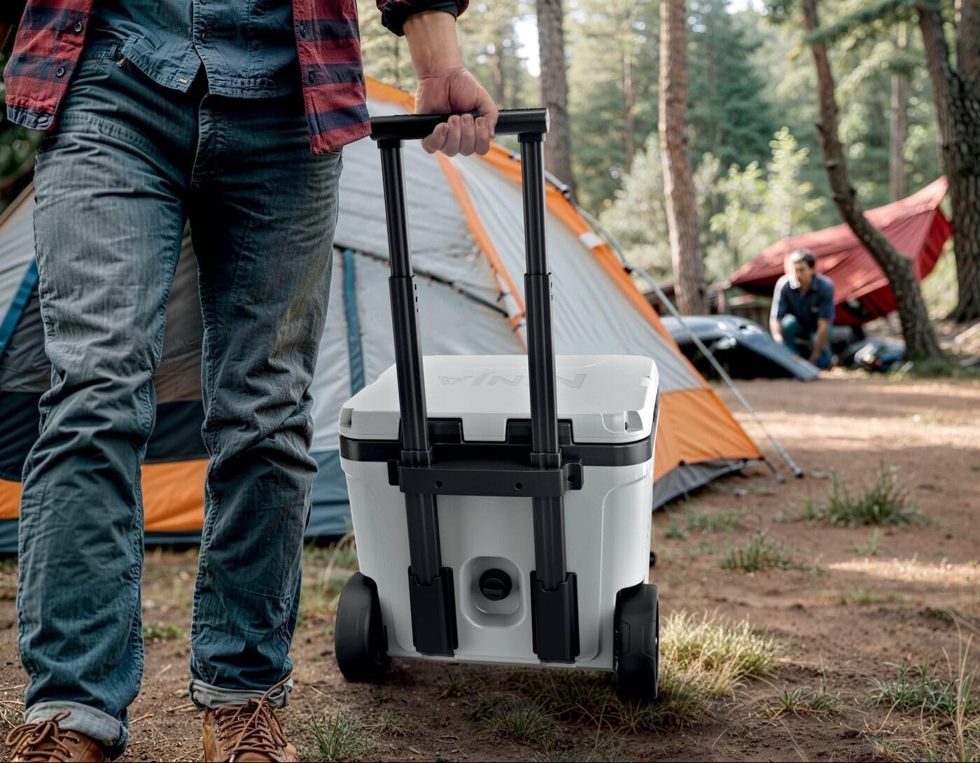 image:imageNinja FrostVault HeavyDuty Insulated Cool Box Wheeled Premium Cooler with Dry Zone Integrated FridgeTemp Dry Storage Drawer Keeps Ice for Days Ideal for Picnics Camping and FestivalsWhite