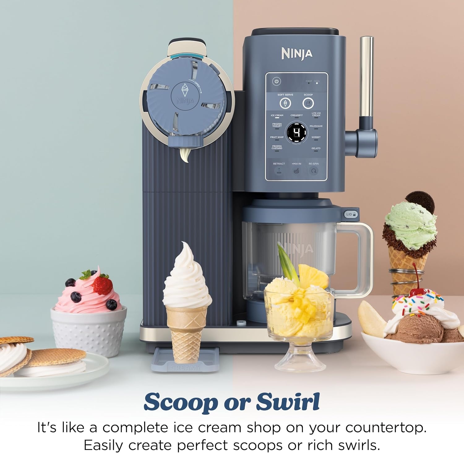 image:imageNinja Creami Scoop amp Swirl 13in1 Ice Cream and Soft Serve Maker NC701BRCREAMi Scoop Swirl Navy