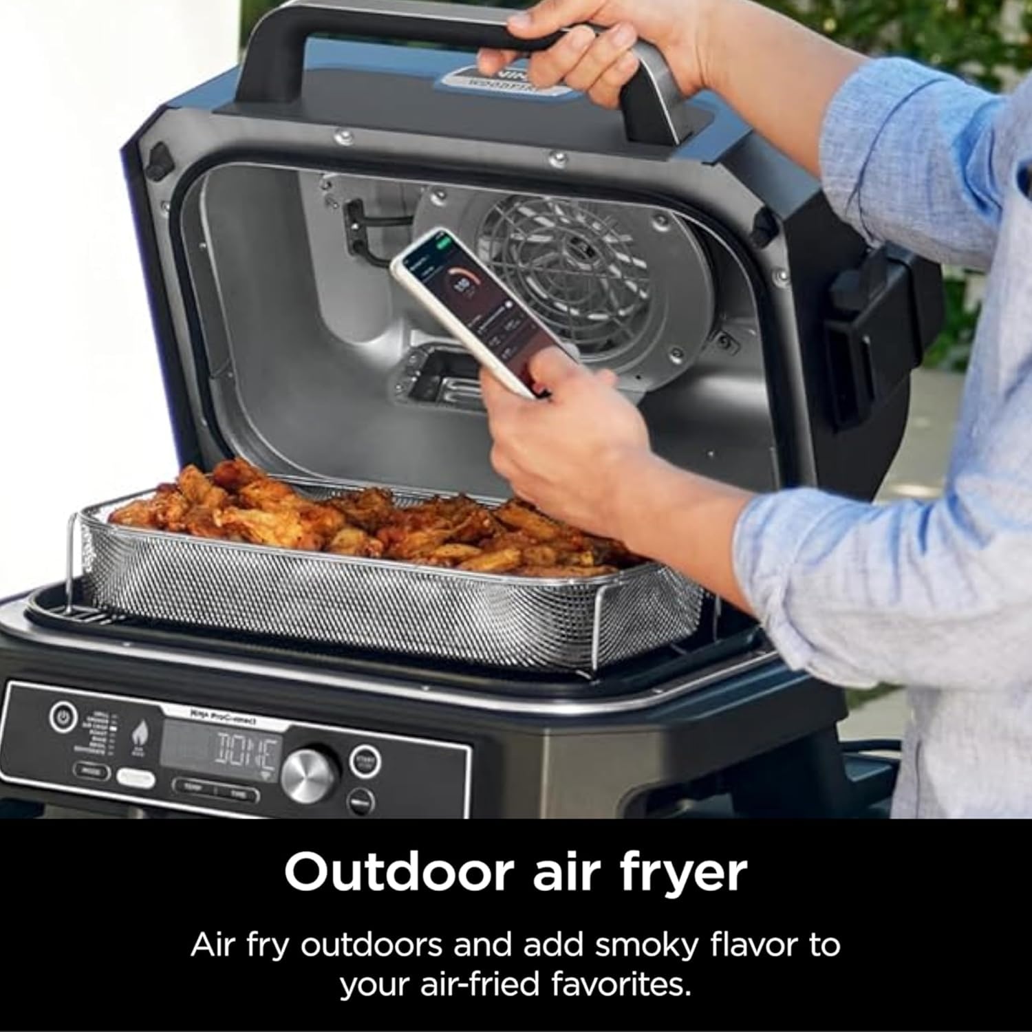 image:imageNinja Woodfire Pro Connect XL Outdoor Grill amp Smoker Bluetooth App Enabled 7in1 Grill BBQ Smoker Outdoor Air Fryer Woodfire Technology BuiltIn Thermometer Green amp Gold OG951GN2Blue Gold