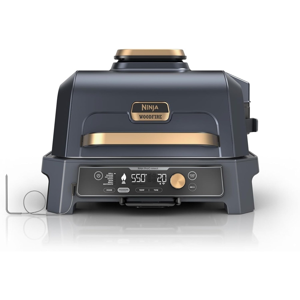 image:imageNinja Woodfire Pro Connect XL Outdoor Grill amp Smoker Bluetooth App Enabled 7in1 Grill BBQ Smoker Outdoor Air Fryer Woodfire Technology BuiltIn Thermometer Green amp Gold OG951GN2Blue Gold