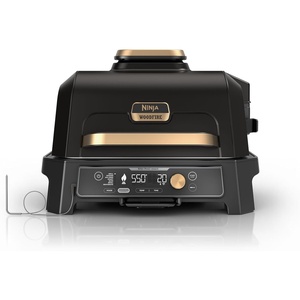 Ninja Woodfire Pro Connect XL Outdoor Grill & Smoker | Bluetooth, App Enabled | 7-in-1 Grill, BBQ Smoker, Outdoor Air Fryer | Woodfire Technology | Built-In Thermometer | Green & Gold | OG951GN2(Black & Gold)