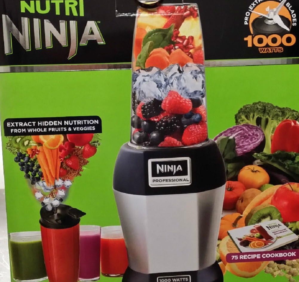 image:imageNinja BL45530 Nutri Professional Personal Blender Bonus Set with 3Sip amp Seal Single Serves12 18 and 24 oz Cups amp 75Recipe Cookbook Stainless SteelBlackStainless SteelBlack