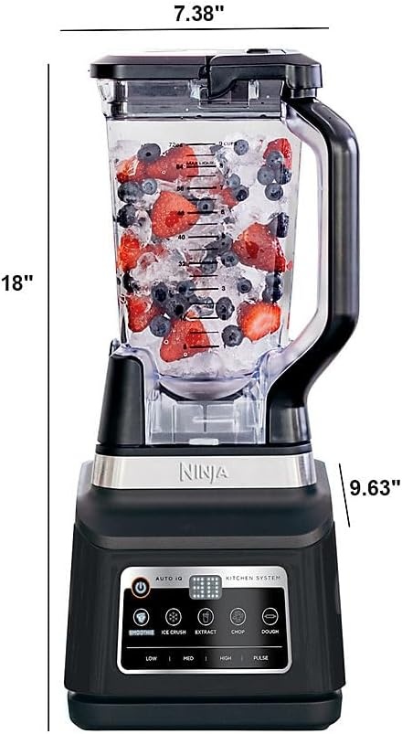 image:imageNinja BN805A Pro Plus Kitchen System 1400W 5in1 Smoothies Chop Dough Auto IQ 72oz Blender Pitcher 64oz Processor Bowl 2x32oz Cups Black