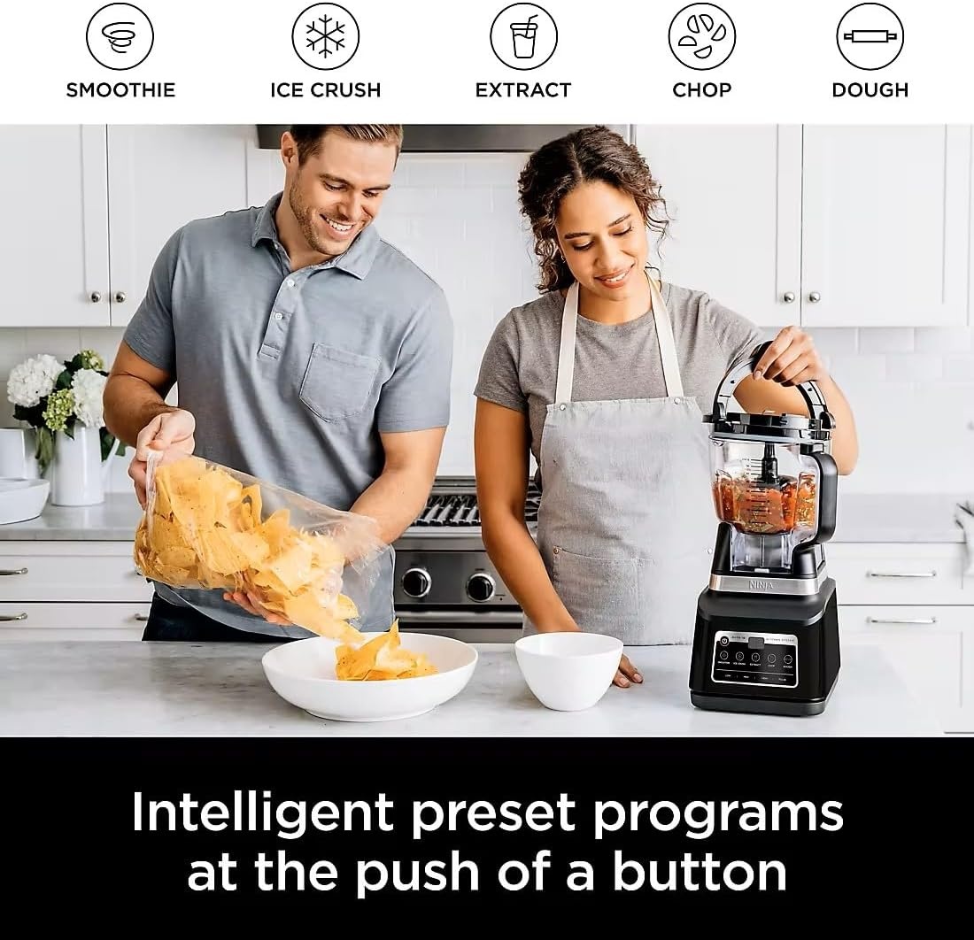 image:imageNinja BN805A Pro Plus Kitchen System 1400W 5in1 Smoothies Chop Dough Auto IQ 72oz Blender Pitcher 64oz Processor Bowl 2x32oz Cups Black