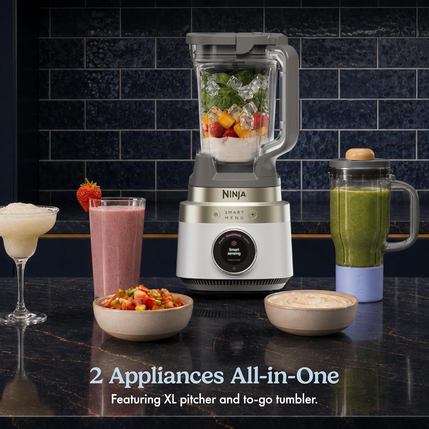 image:imageNinja CrushBOSS 2in1 Blender amp Tumbler Amazon Exclusive Bone amp Champagne