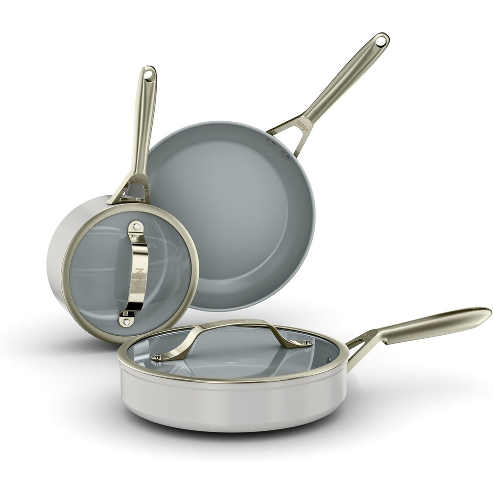 image:imageNinja Ceramic Pro 5Pc Cookware Set Amazon Exclusive Bone amp Champagne