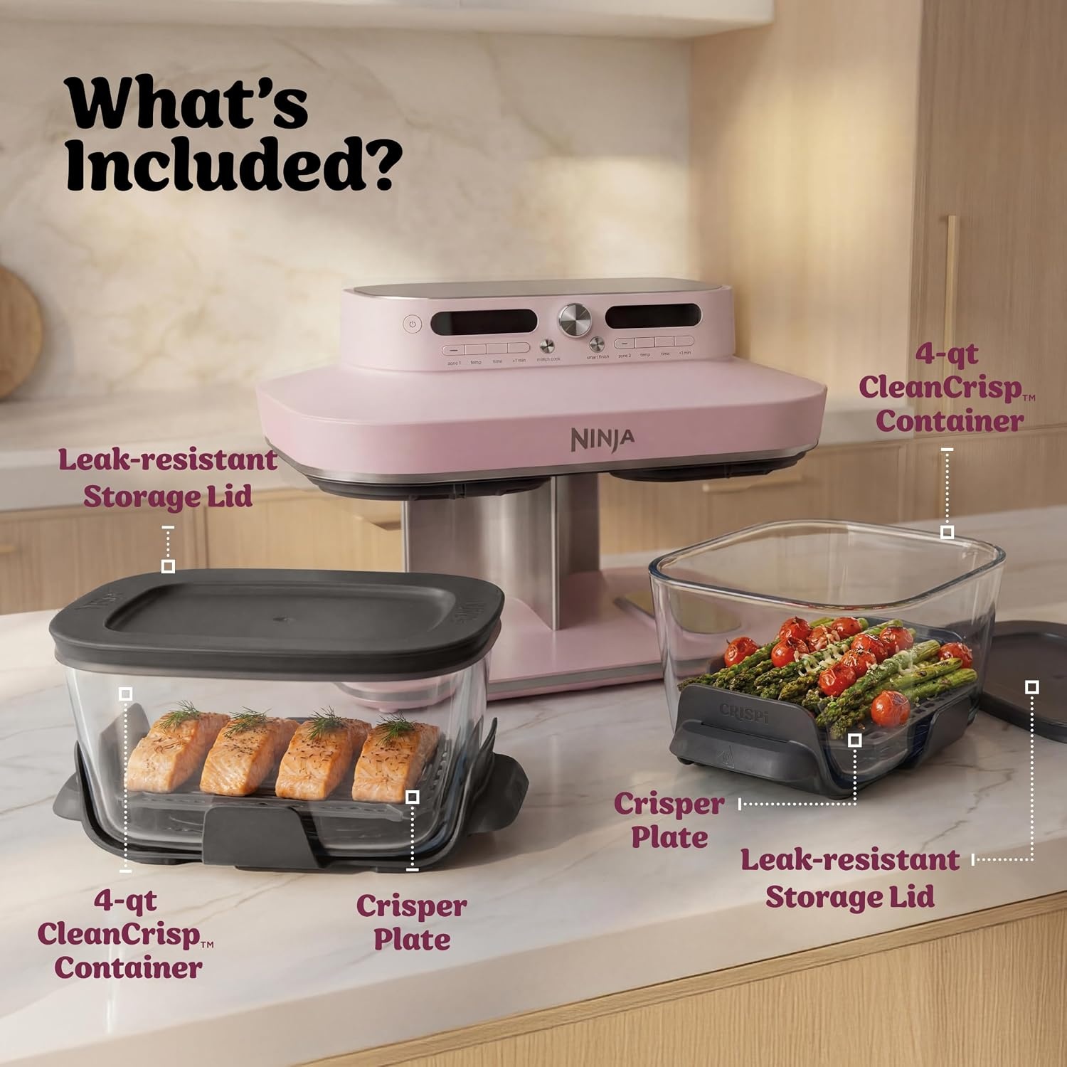 image:imageNinja Crispi DualZone Glass Countertop Air Fryer Vista Green DD101GN2Rose Quartz