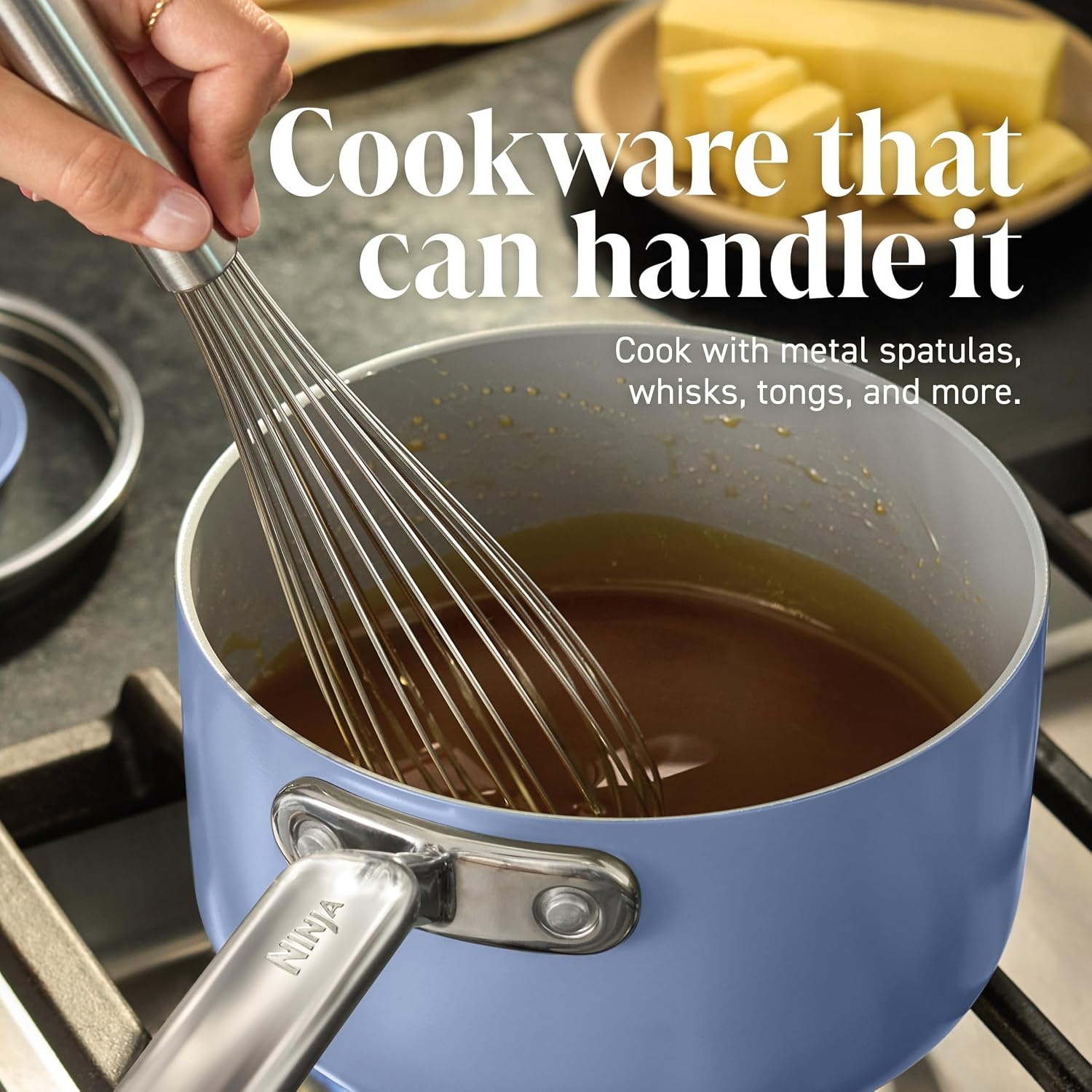 image:imageNinja French Door Premier Air Fry Oven Amazon Exclusive Bone amp ChampagneNeverQuit Cookware Set